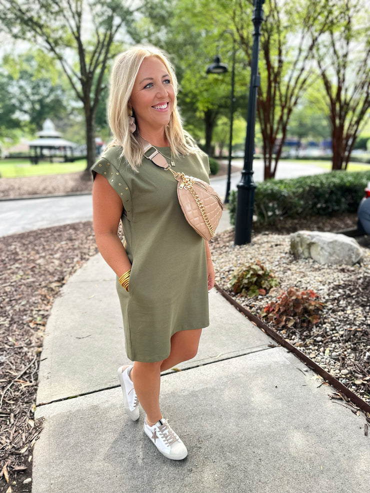 Inviting You Studded T-Shirt Dress