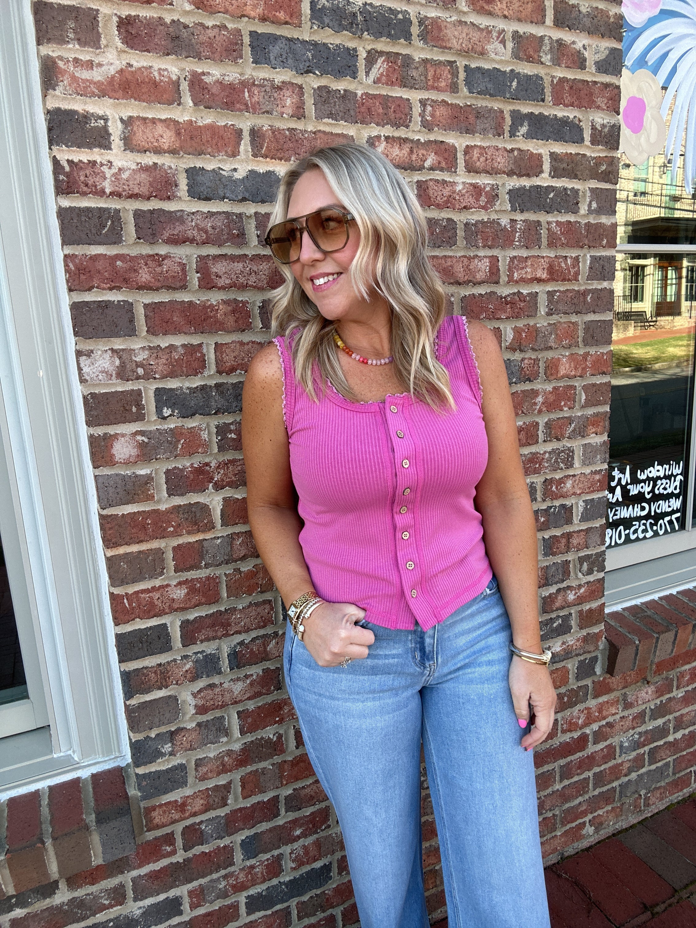 Stay A Little Bit Longer Mineral Washed Tank Top in Fuchsia