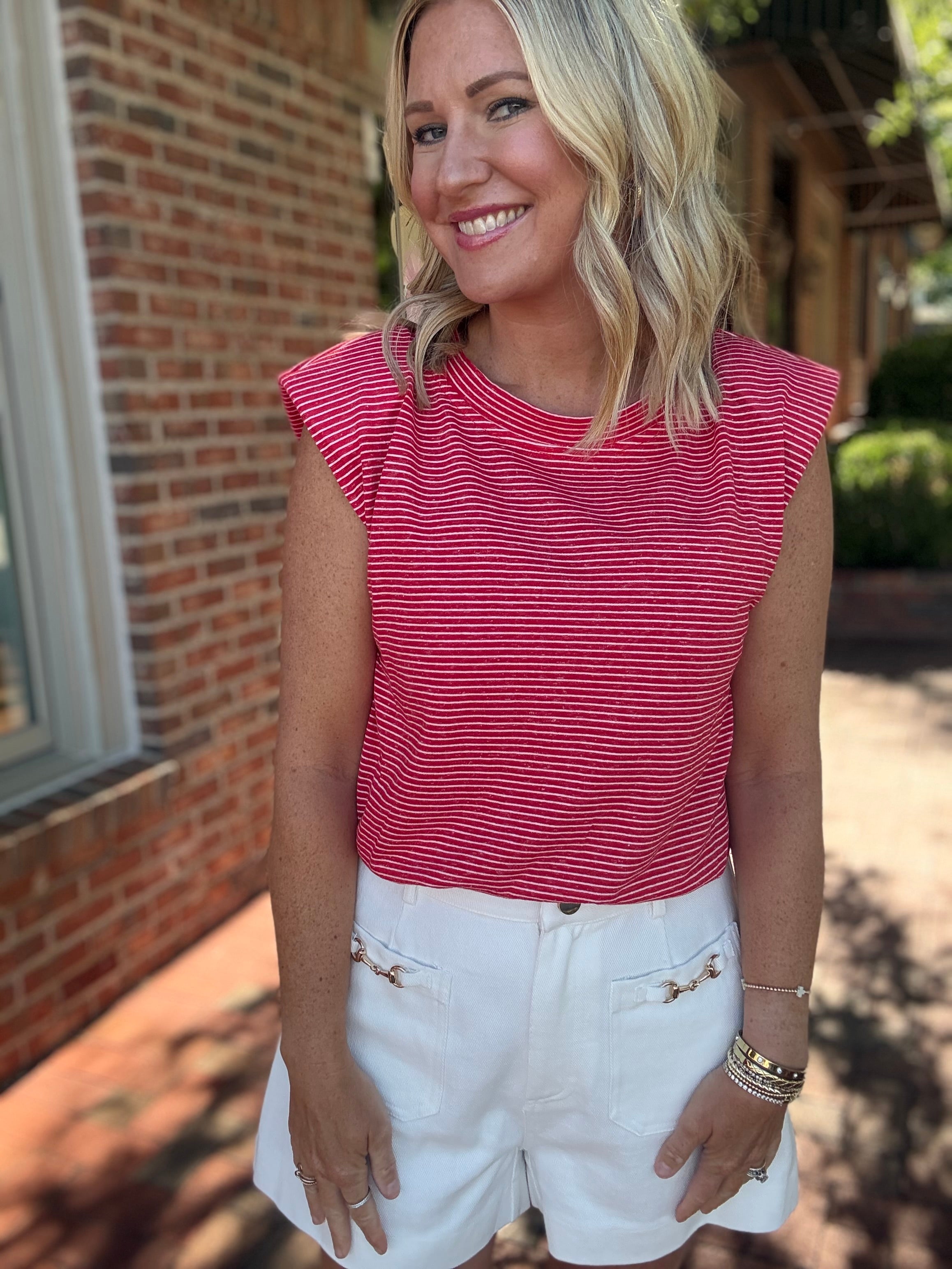 Freedom Looks Good On You Striped Sleeveless Top in Red