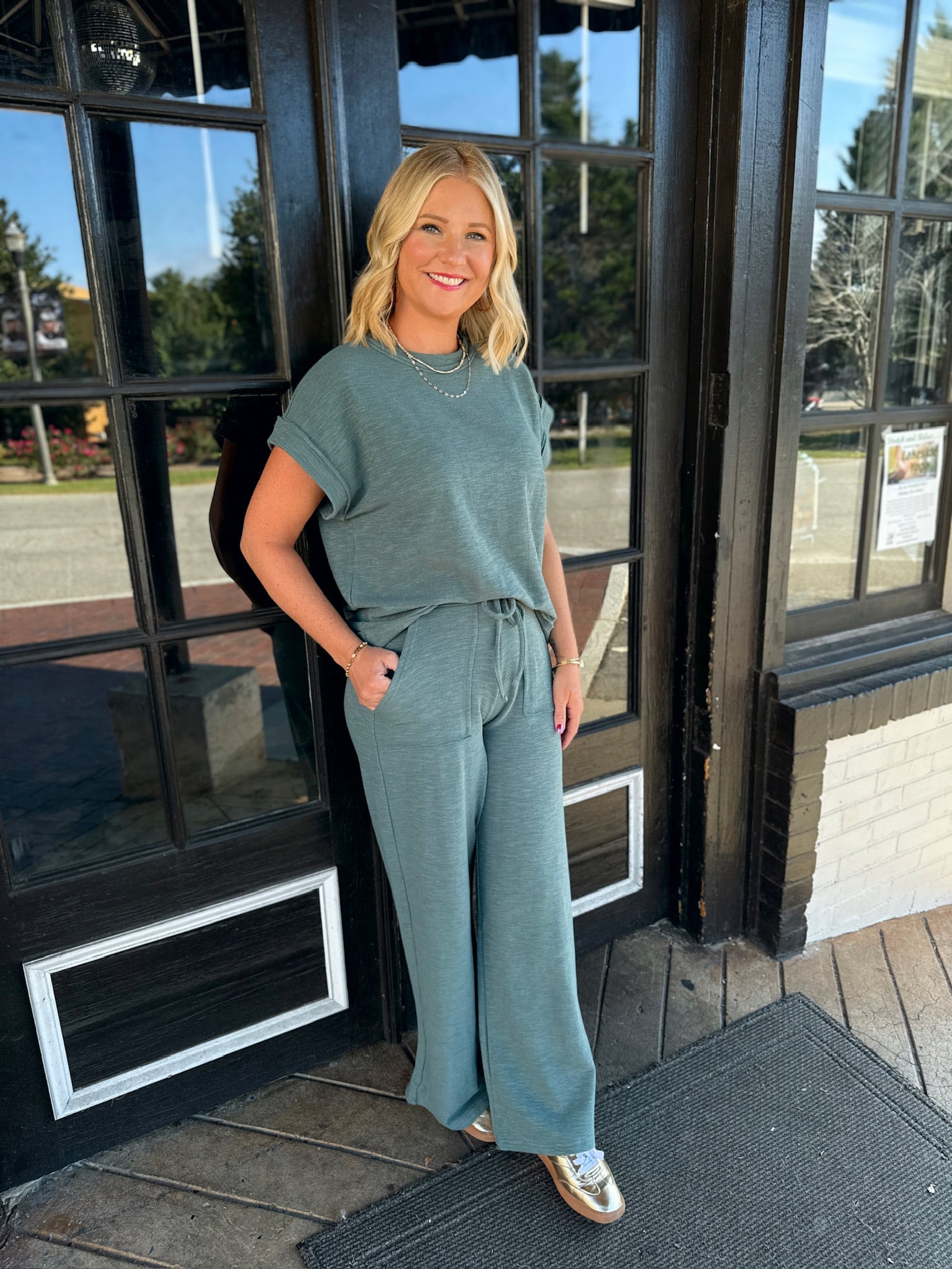 Langley in Comfy Casual Pants and Short Sleeve Top Set