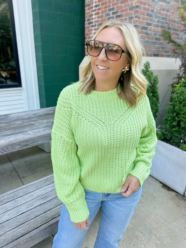 Glamorous Bright Knit Crew Neck Sweater-Lime