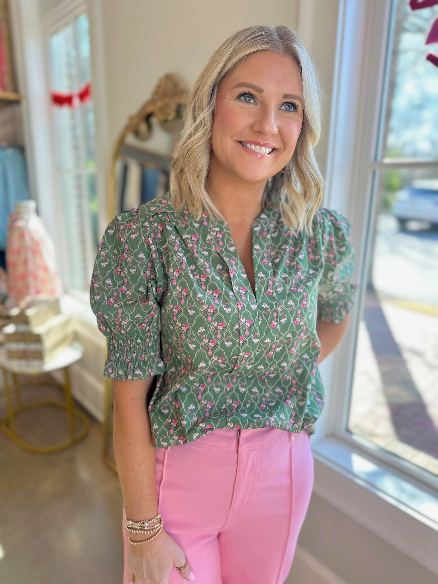 Heart of Flowers Smocked Puff Sleeve Top