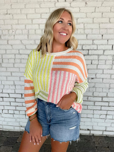 What Will It Be Lemon Mix Striped Light Weight Sweater