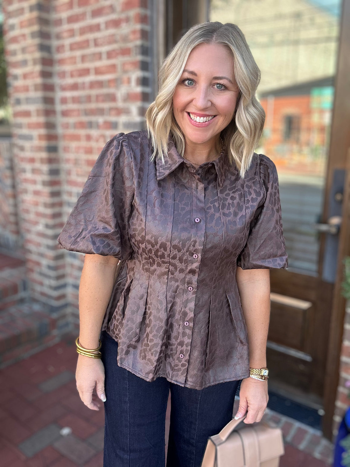 Spot On Collared Button Down Blouse