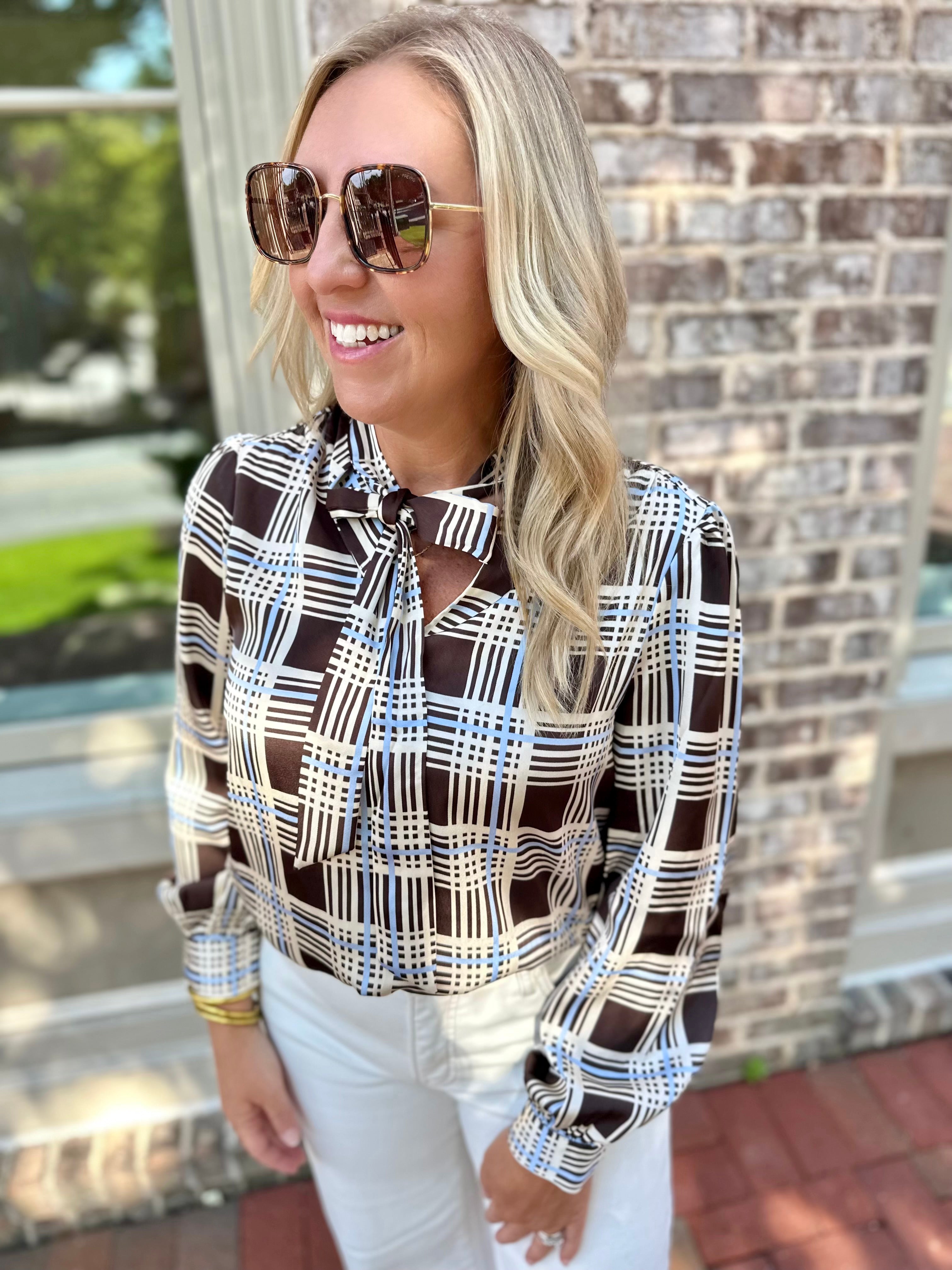 Silky in Plaid Button Down Blouse