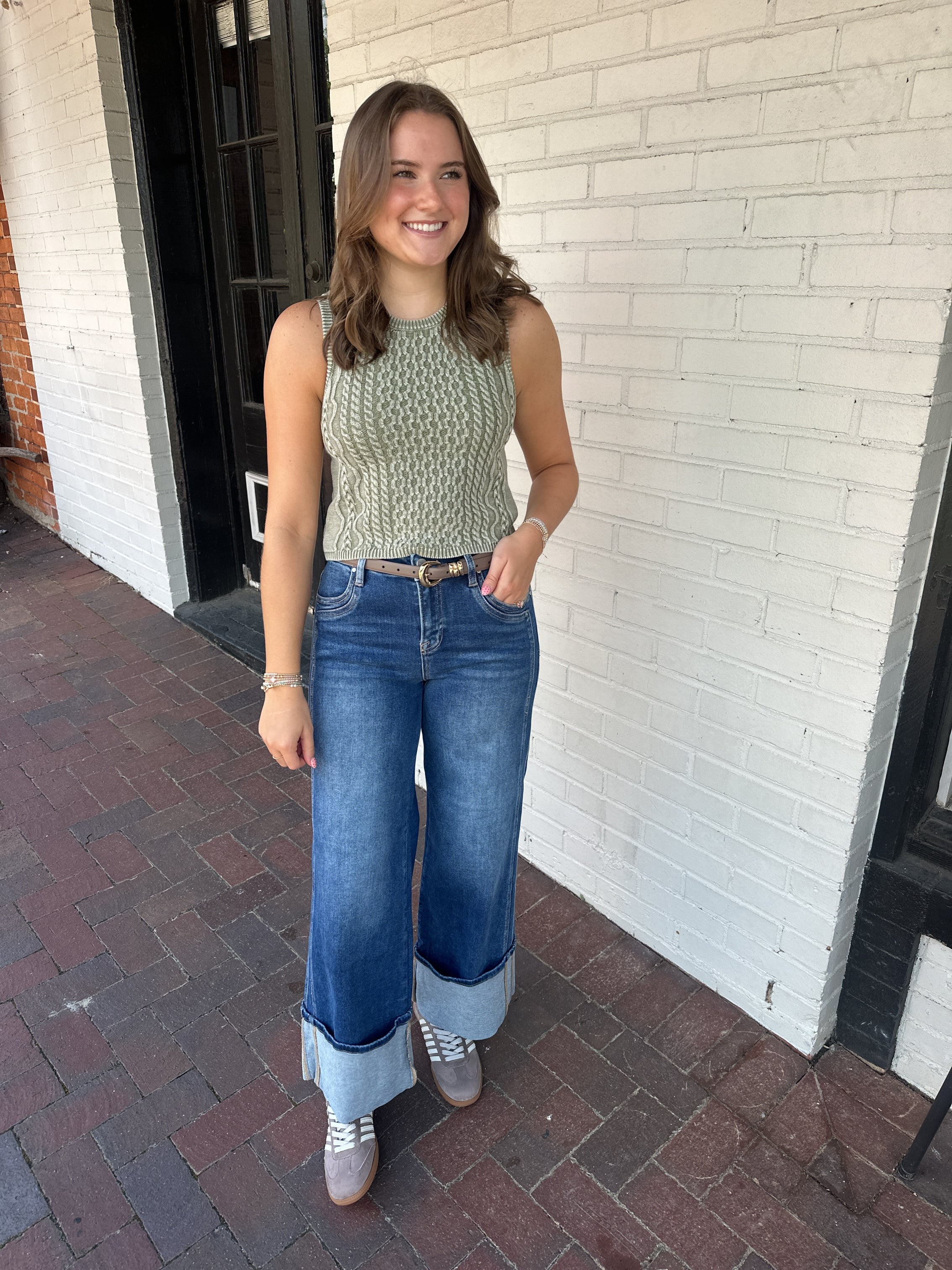 Day to Day Cable Knit Tank Top in Sage