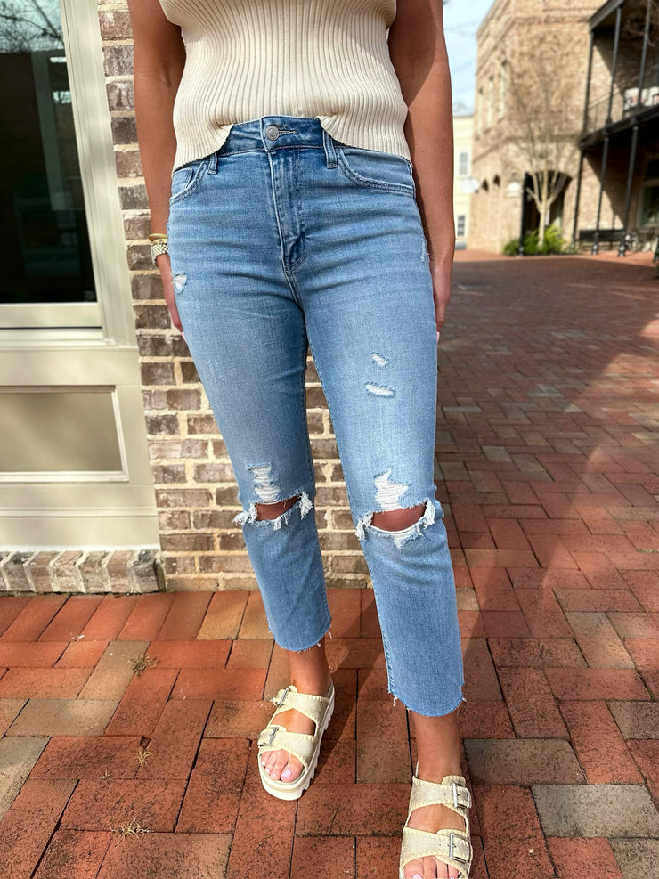 Simply Here High Rise Fray Crop Straight Jeans