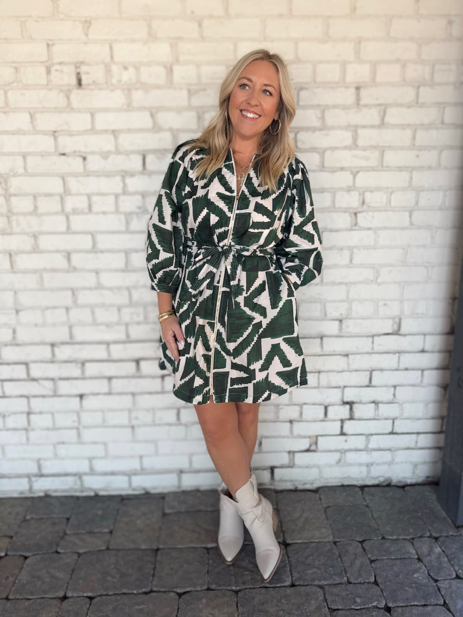 Sugar & Sage Abstract Mini Dress with Puff Sleeves