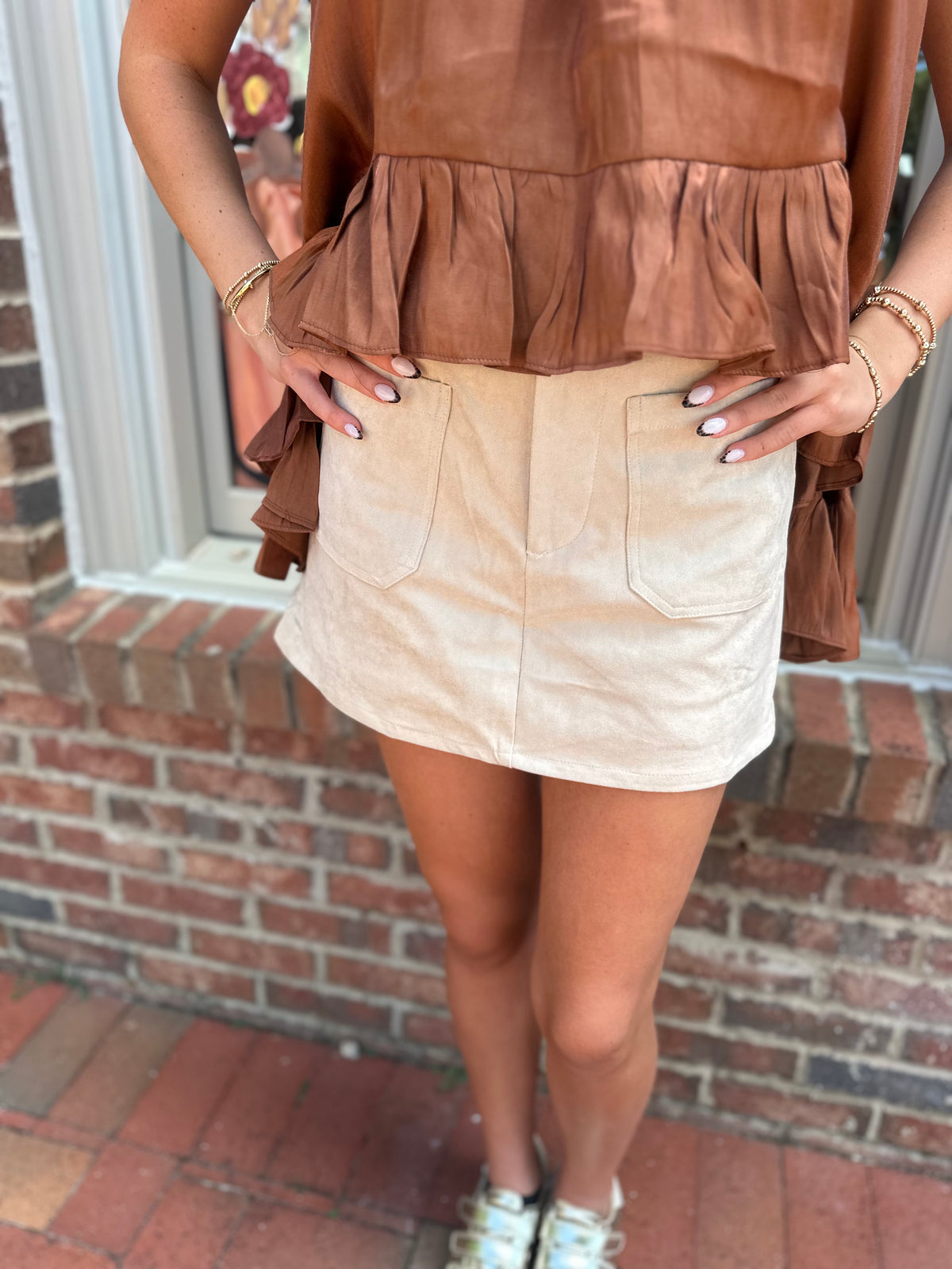 Barely Beige Skirt with Front Pockets