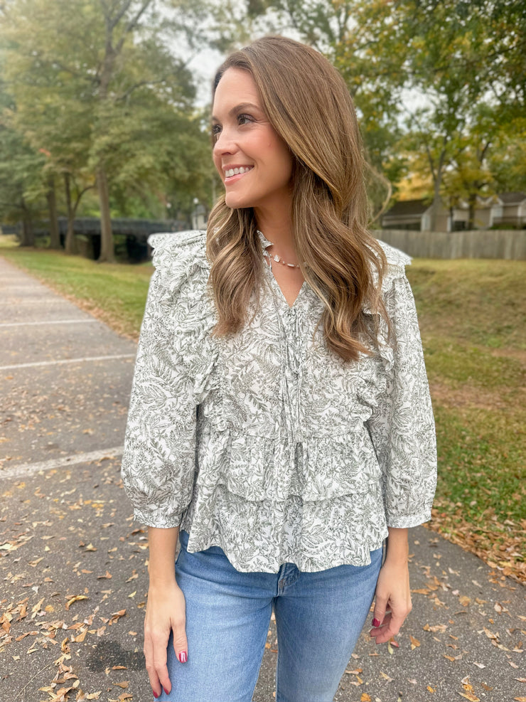 Autumn Floral Top with Ruffles