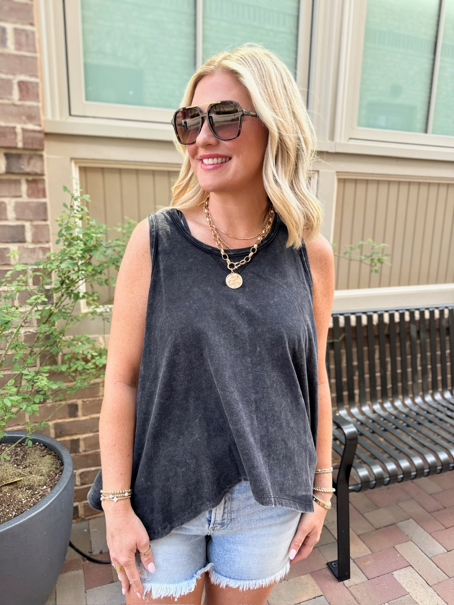 Just Told You Mineral Washed Swing Tank Top in Black
