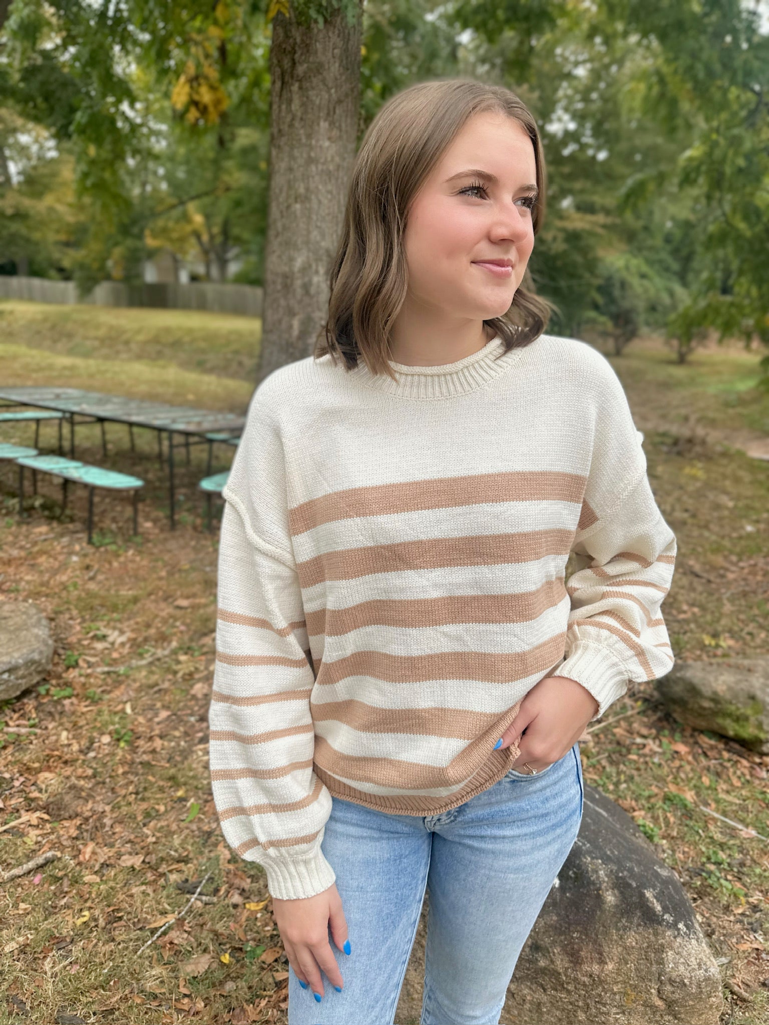 She Is the One Neutral Striped Sweater