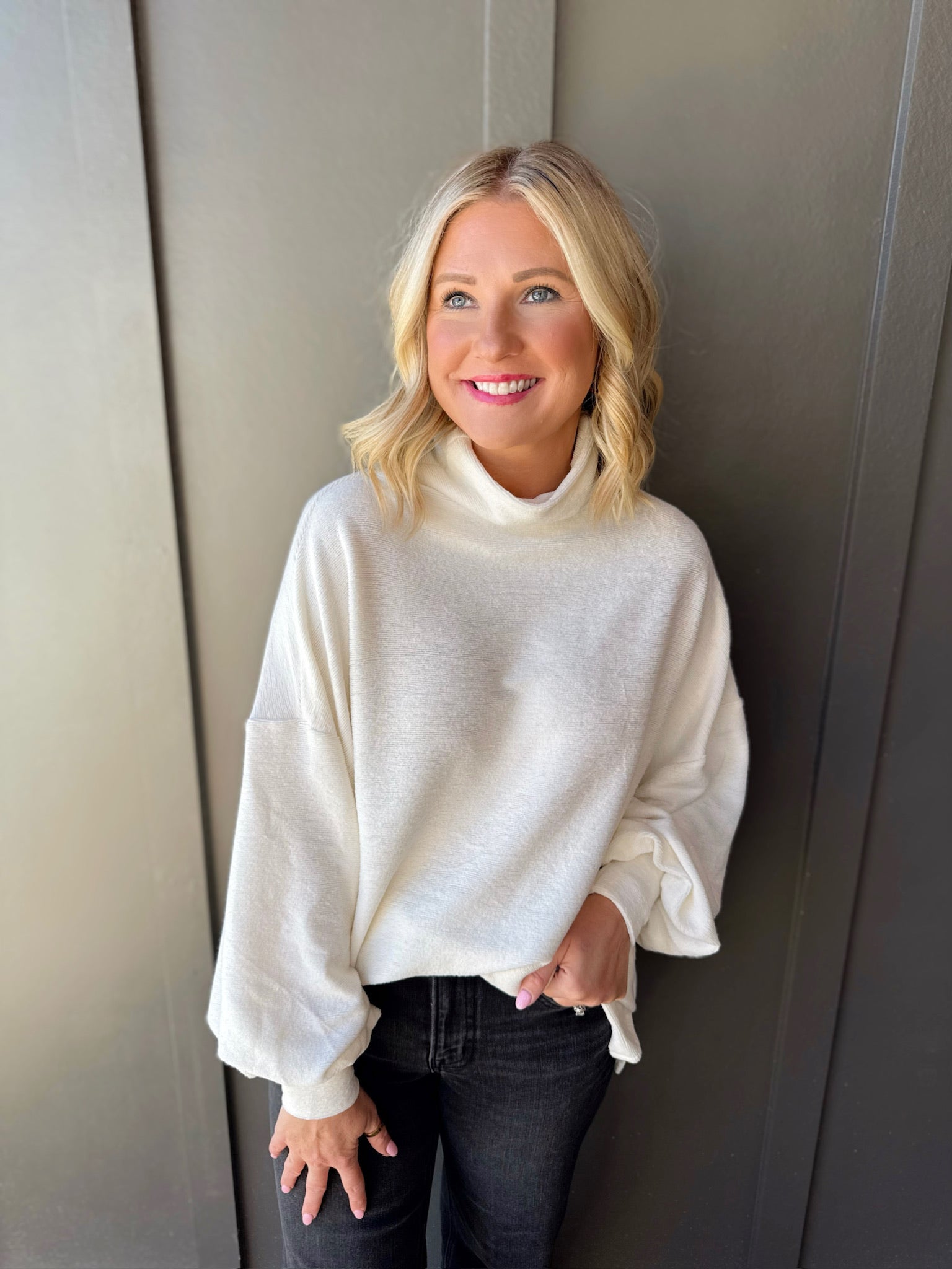 With Loving Hearts Turtleneck Sweater in Ivory