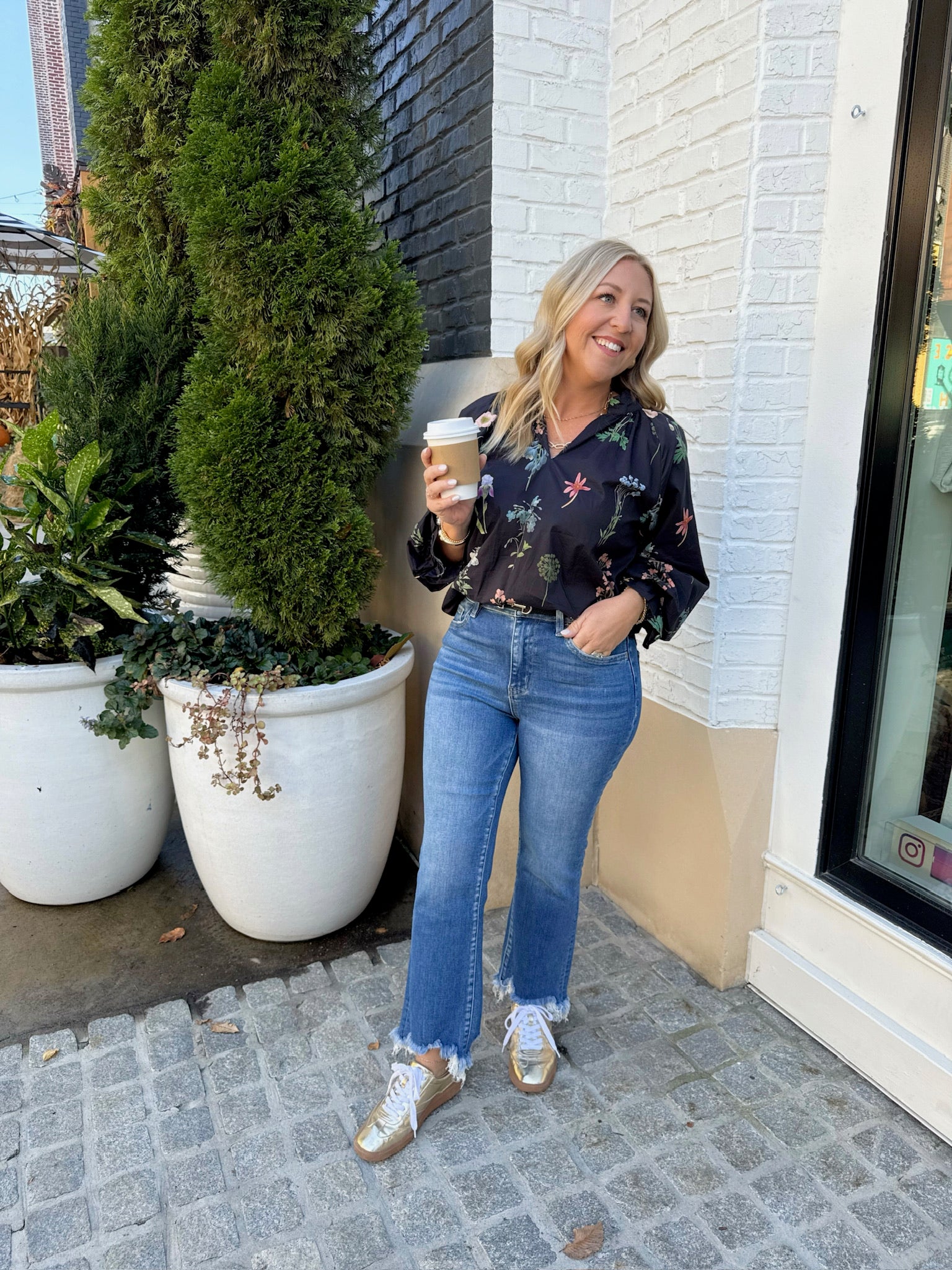 No Doubt Floral Ruffled Neck Blouse