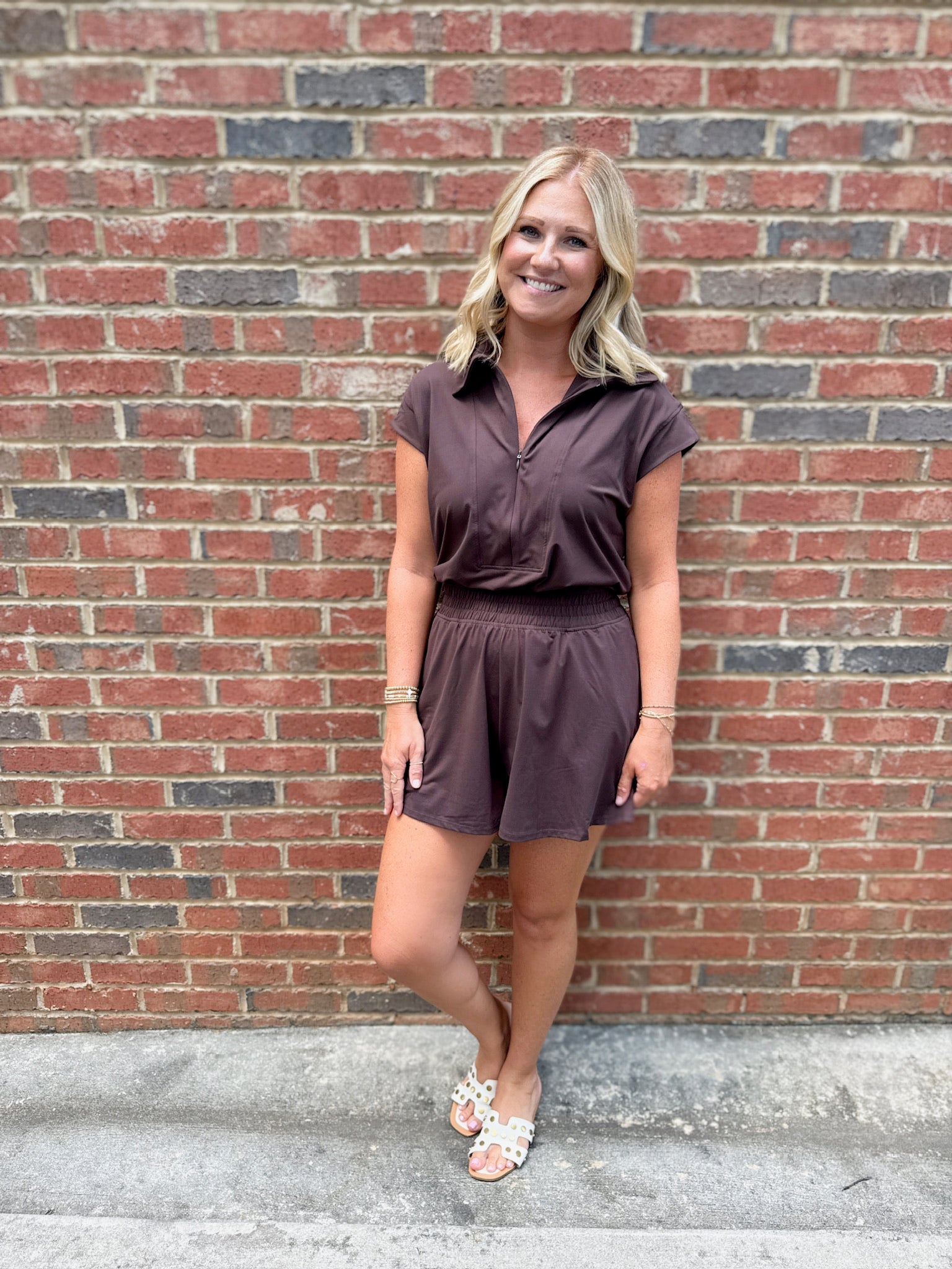 Talked About It Butter Soft Collar Romper in Espresso
