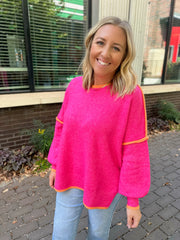 Do What You Like Hot Pink with Orange Hem Sweater