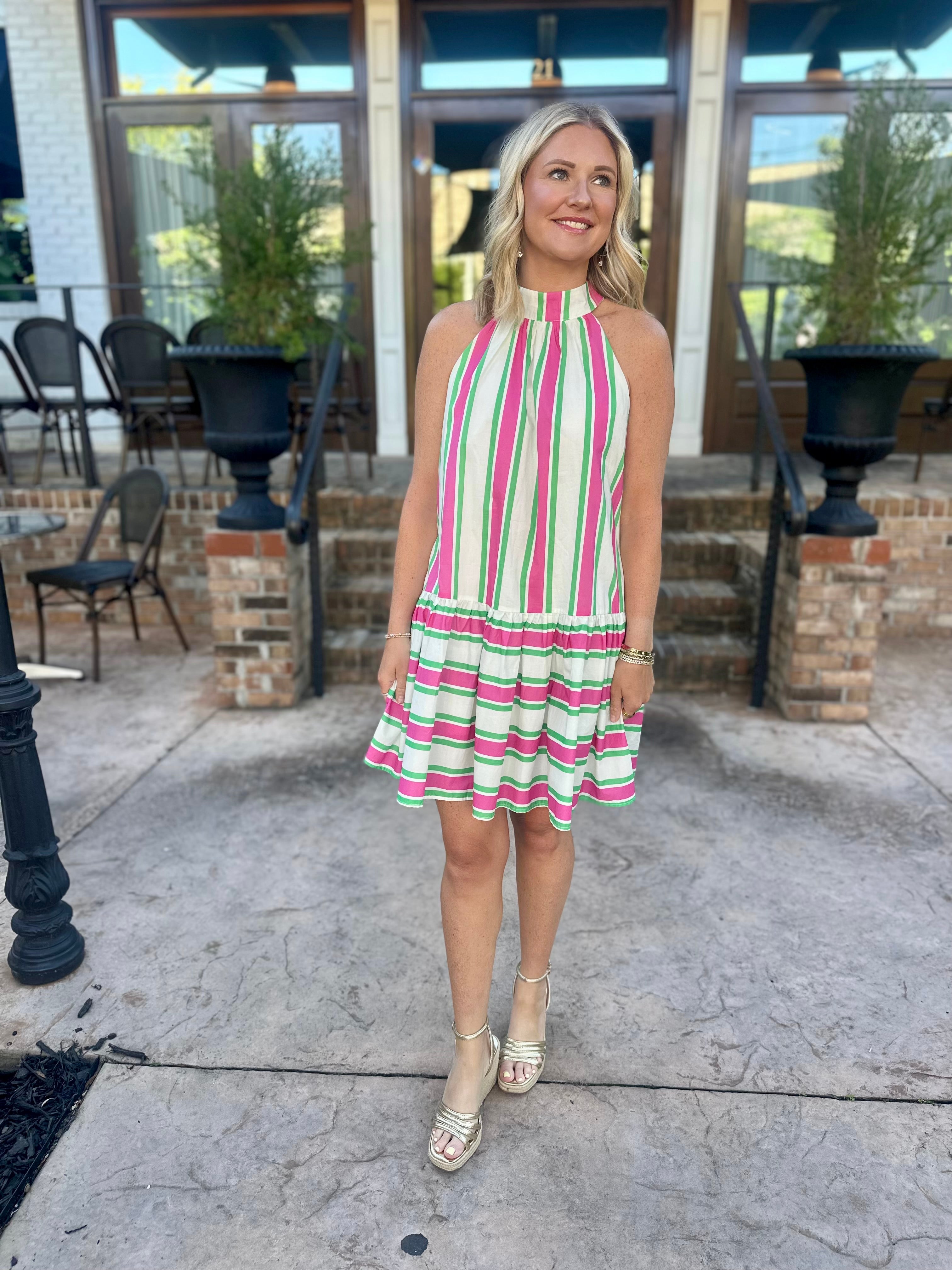 All The Love High Neck Striped Mini Dress