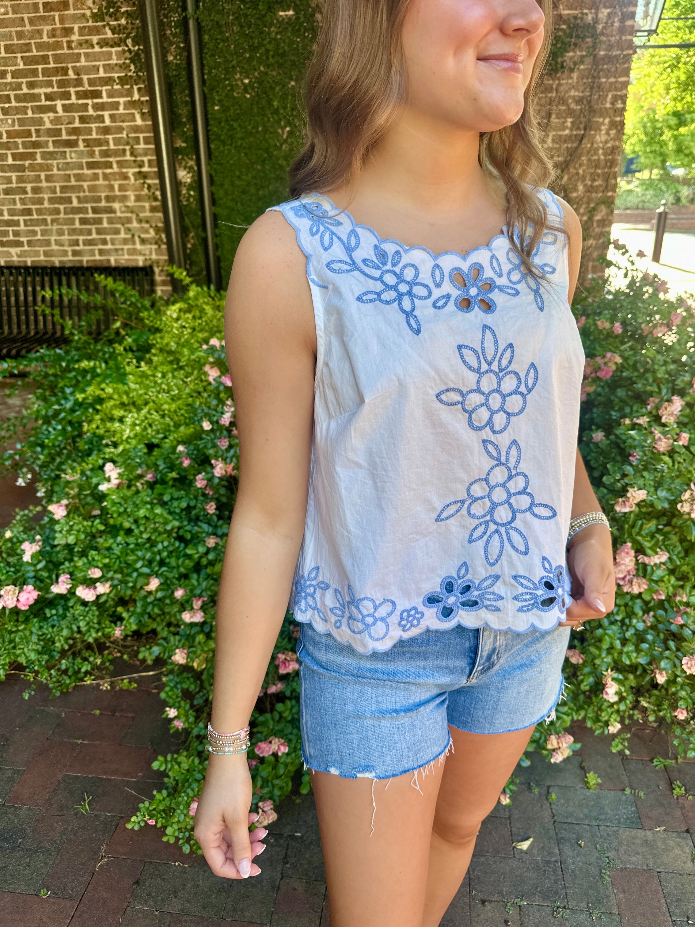 Amelia Sleeveless Floral Embroidered Detail Top