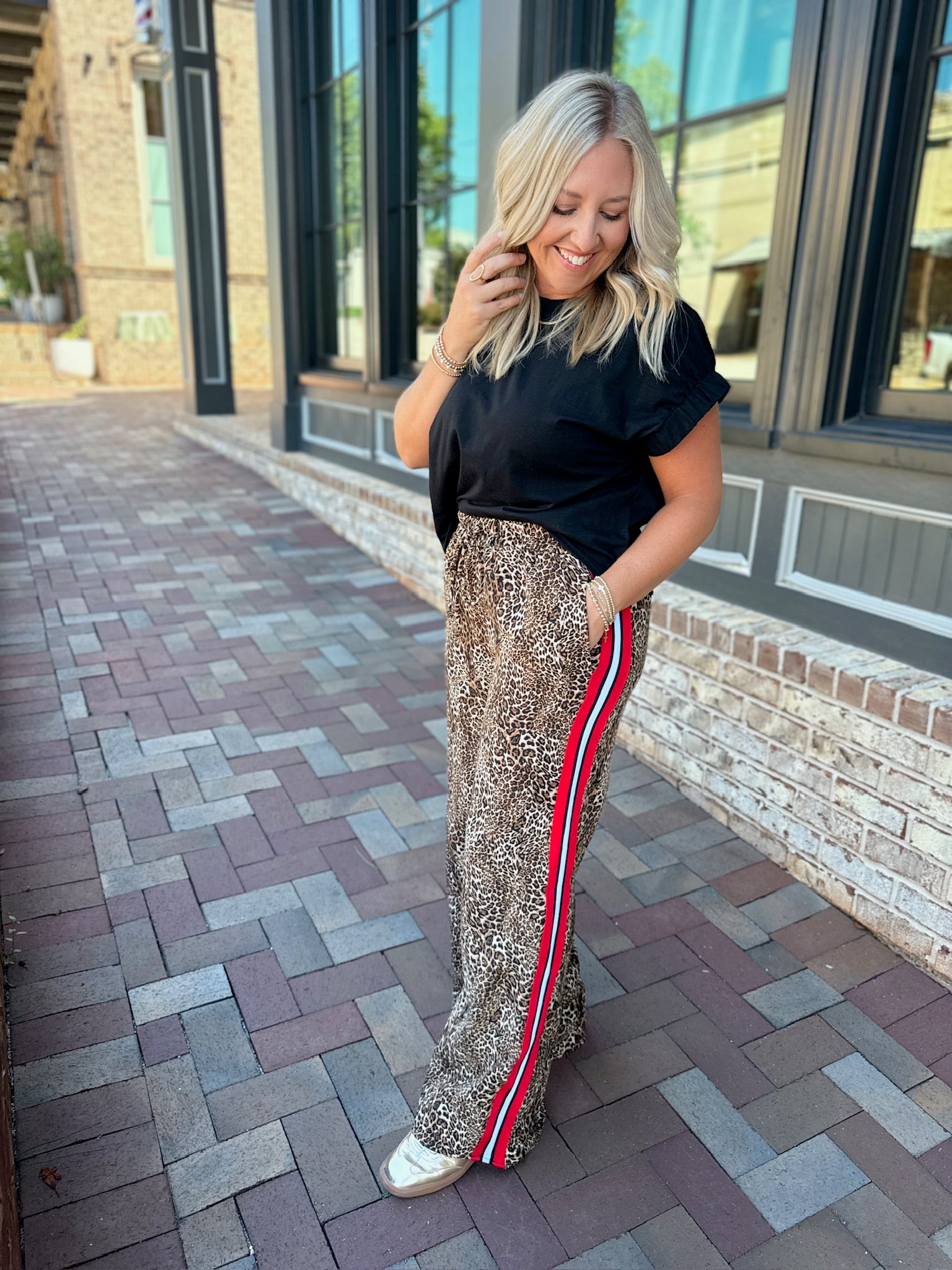 My Crazy Red Striped Leopard Drawstring Satin Pants