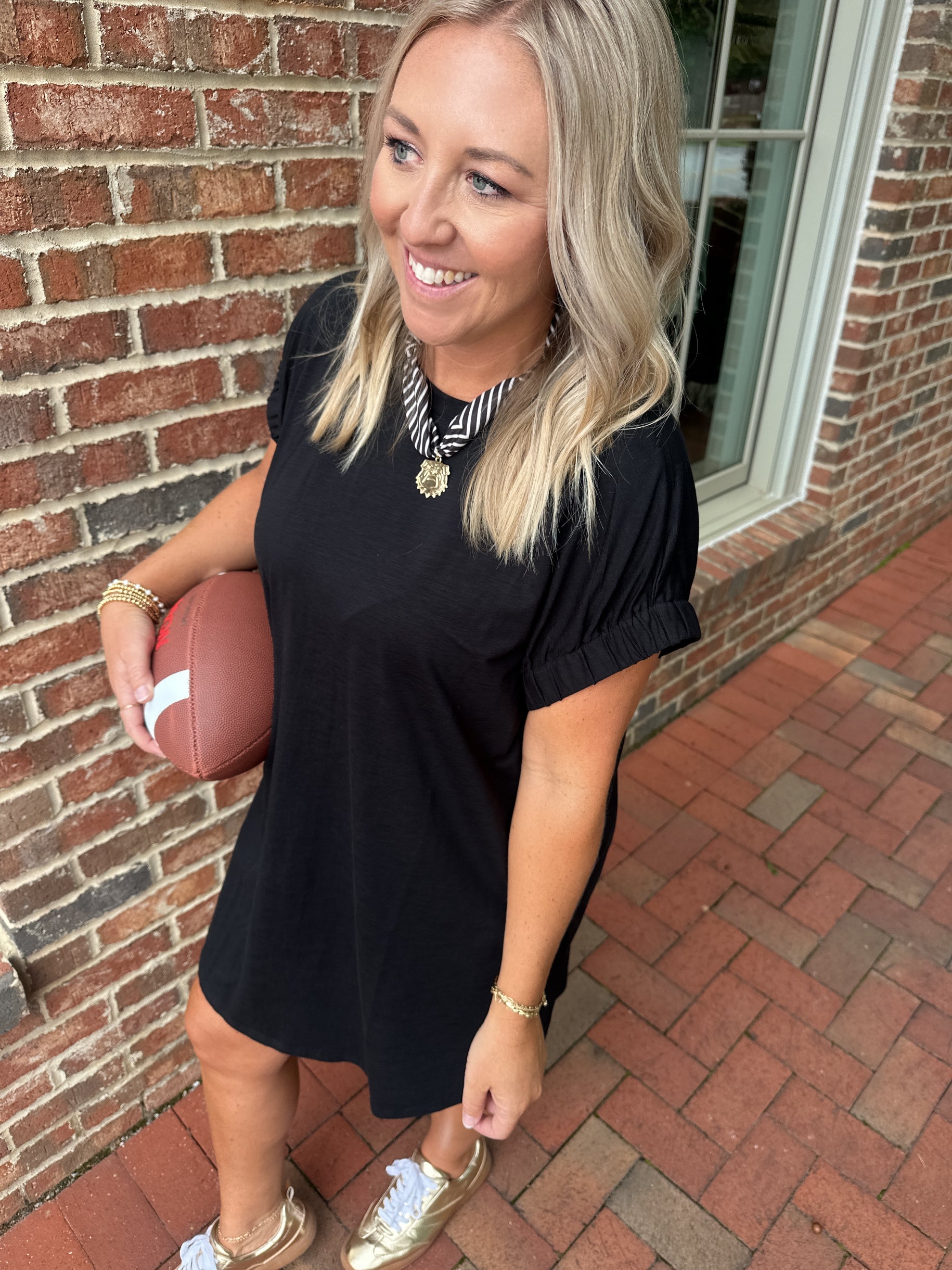 Head in the Game Cotton Dress with Elastic Sleeves
