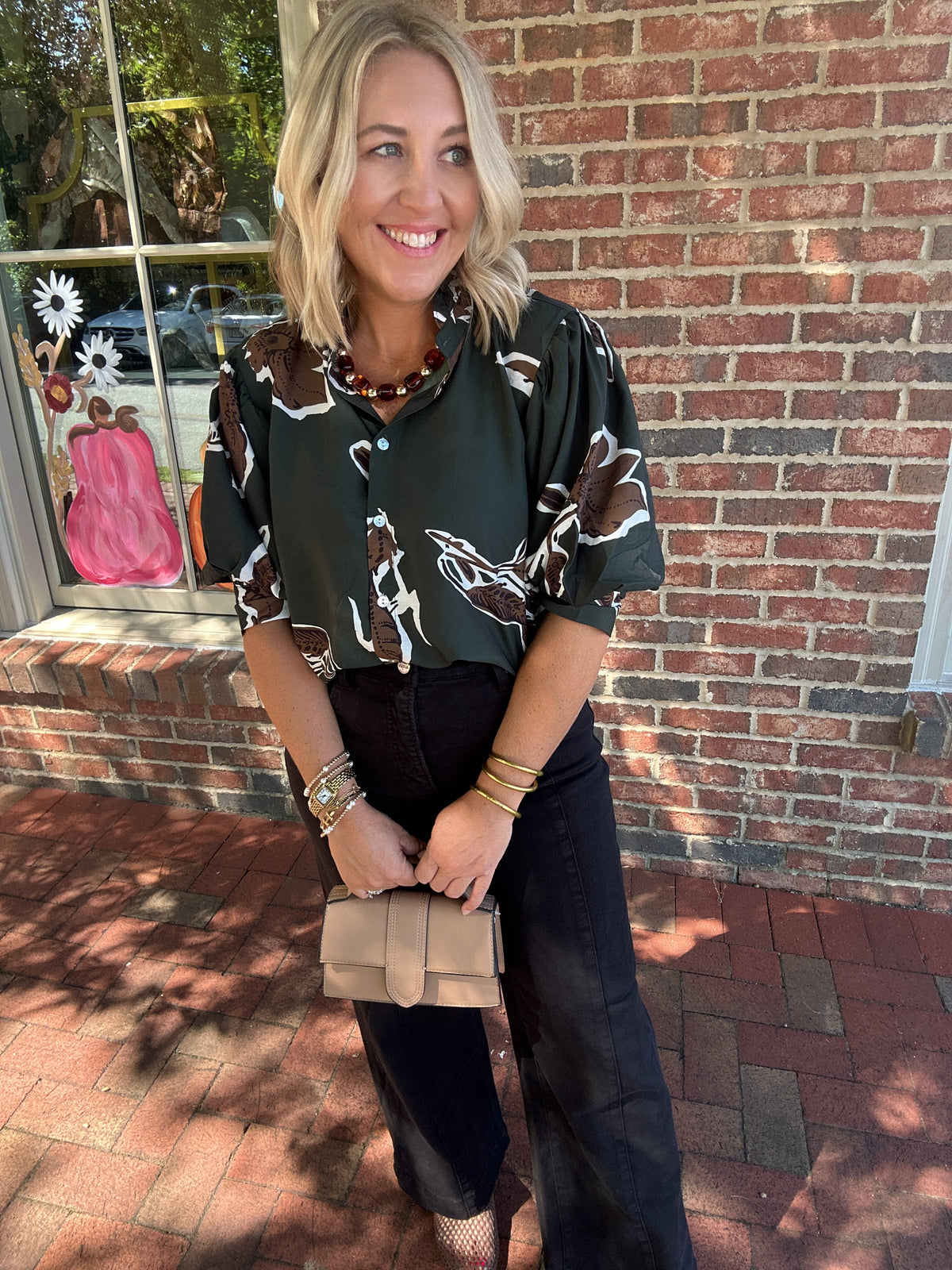 Evergreen Blooms Button Down Top