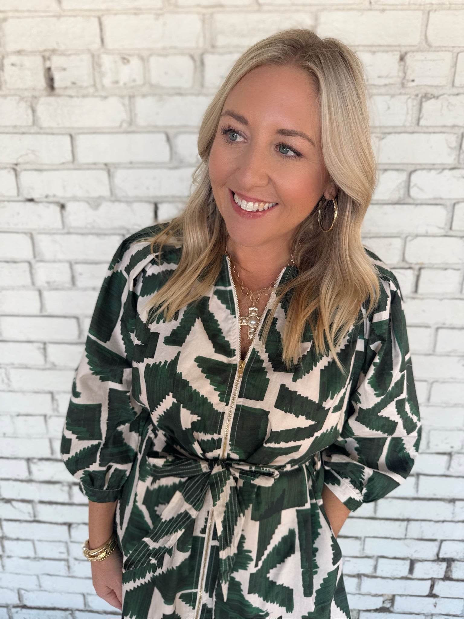 Sugar & Sage Abstract Mini Dress with Puff Sleeves