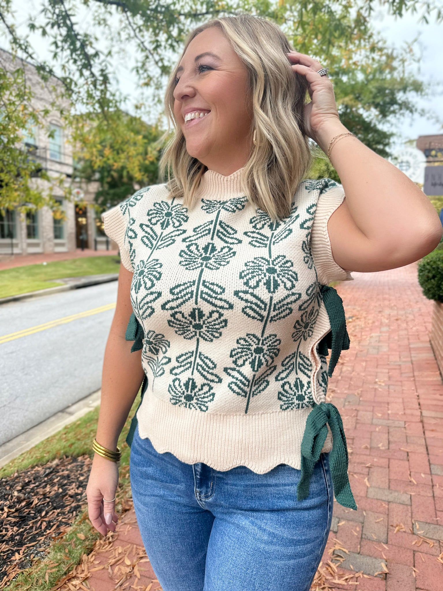 Just Waiting Flower Scalloped Sweater Vest