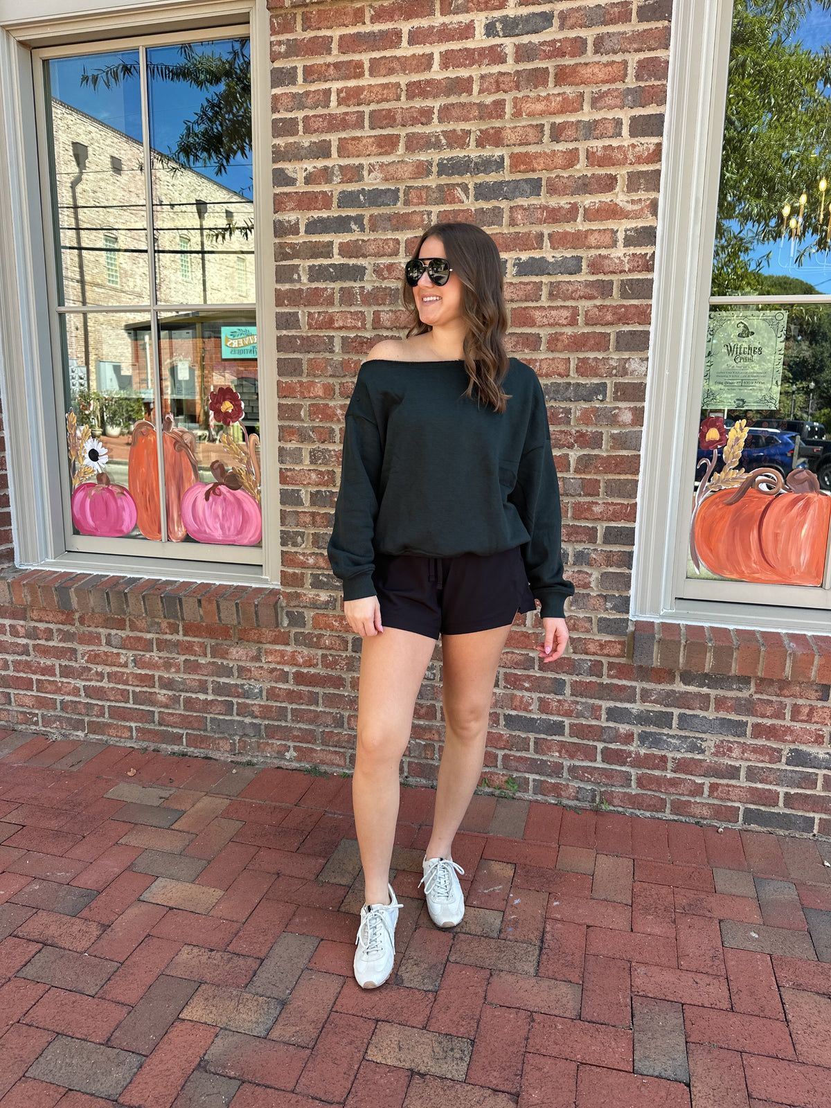 French Terry Fleece Off The Shoulder Top In Sage Leaf