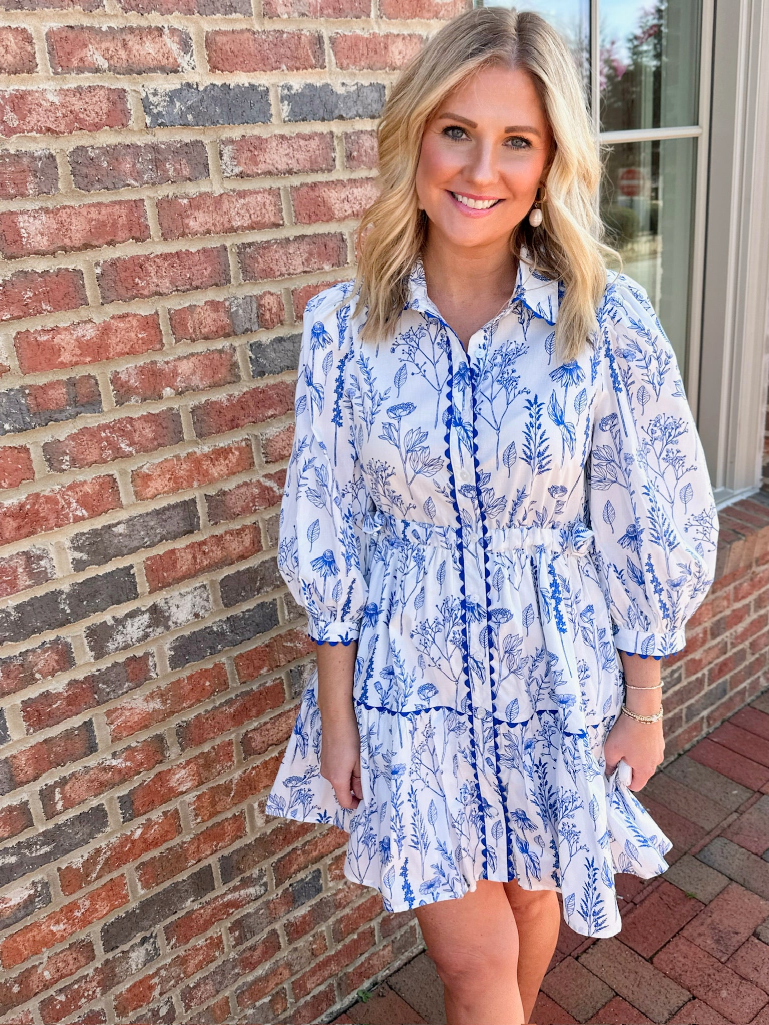 Midnight Lotus In Blue Floral Quarter Sleeve Mini Dress