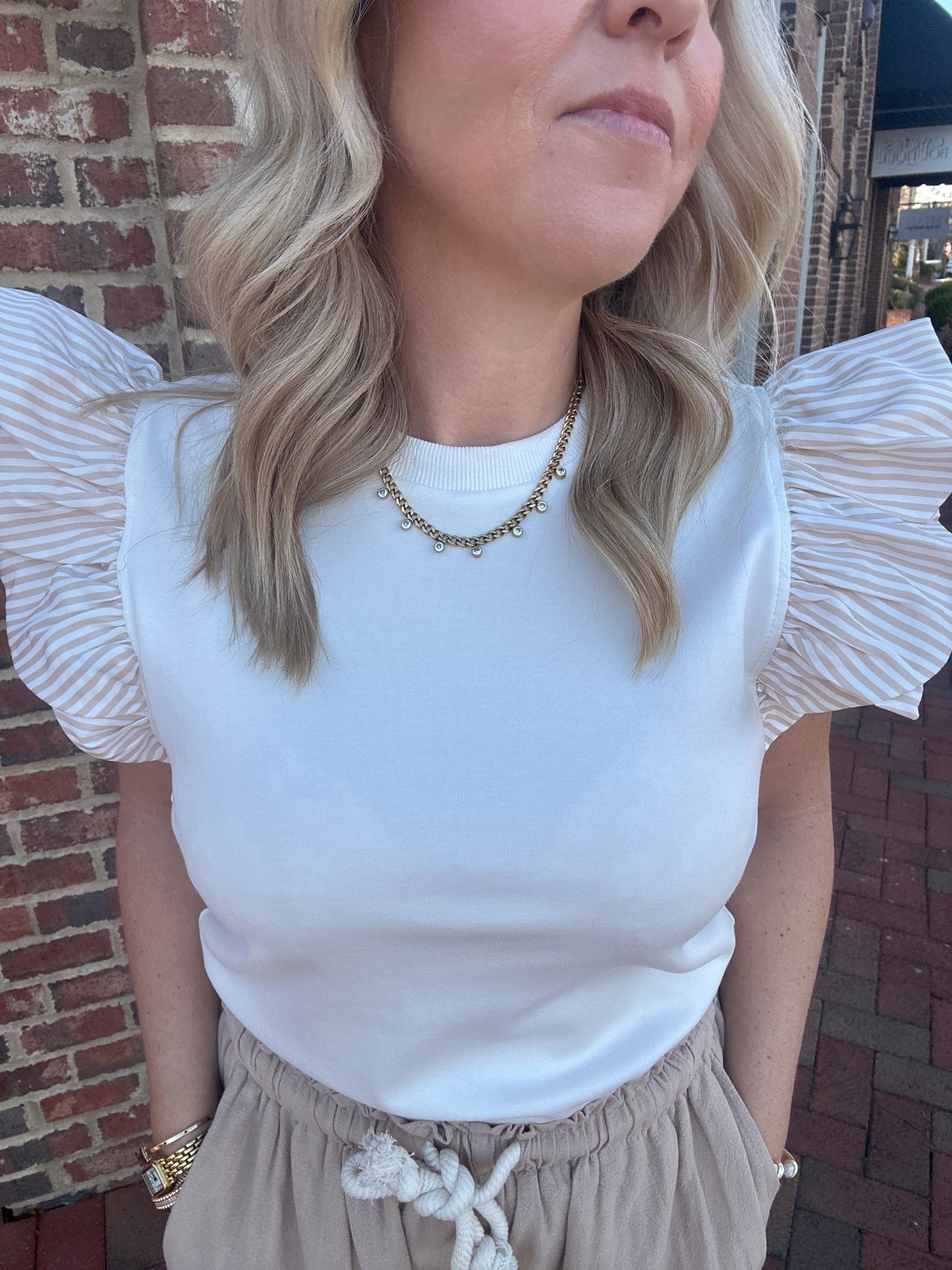 A Lot Right Fluttered Striped Sleeve Top