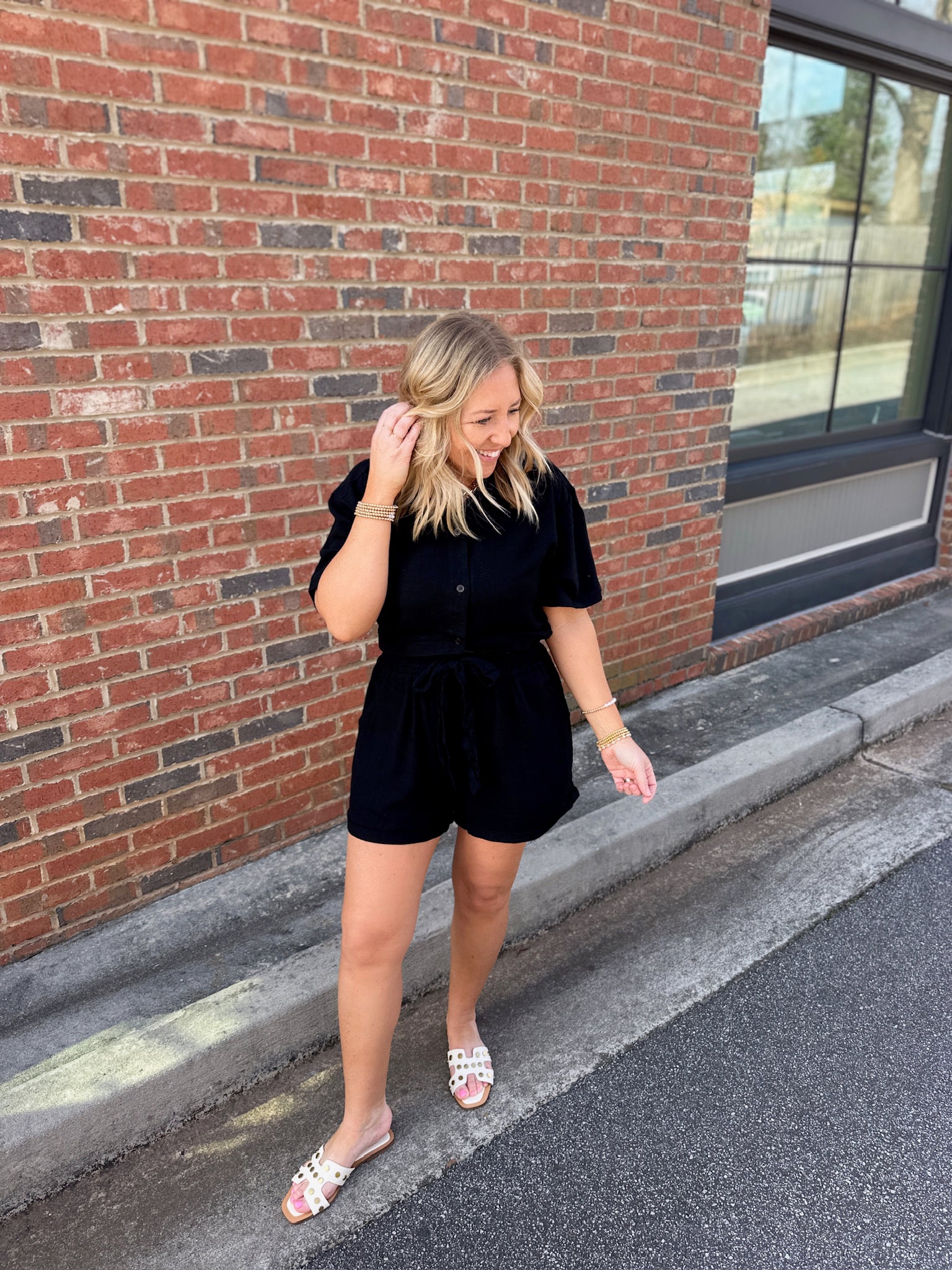 Just A Number Cropped Collar Short Sleeve Top in Black