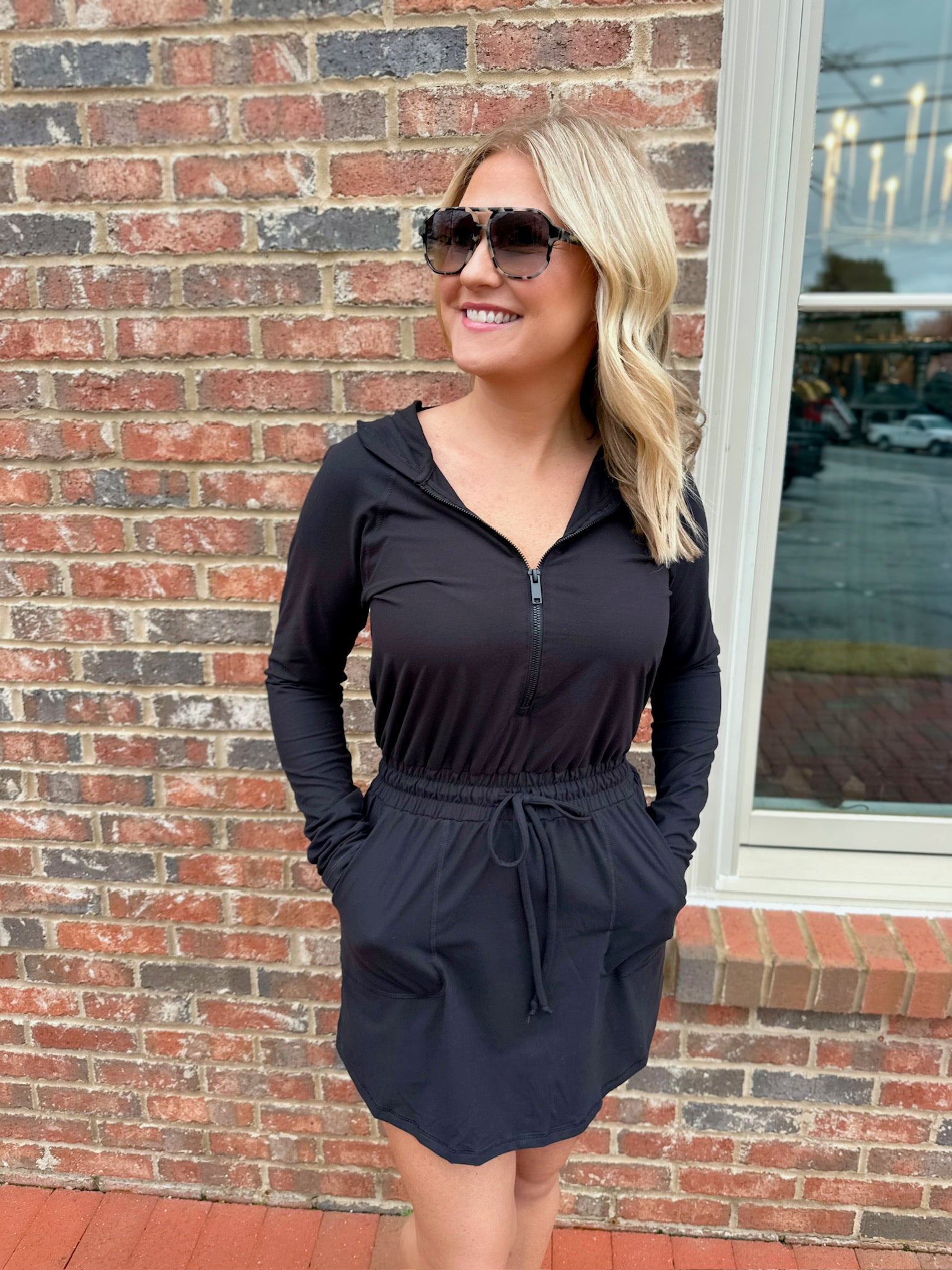 Fell in Love with Comfort Long Sleeve Skort Dress in Black