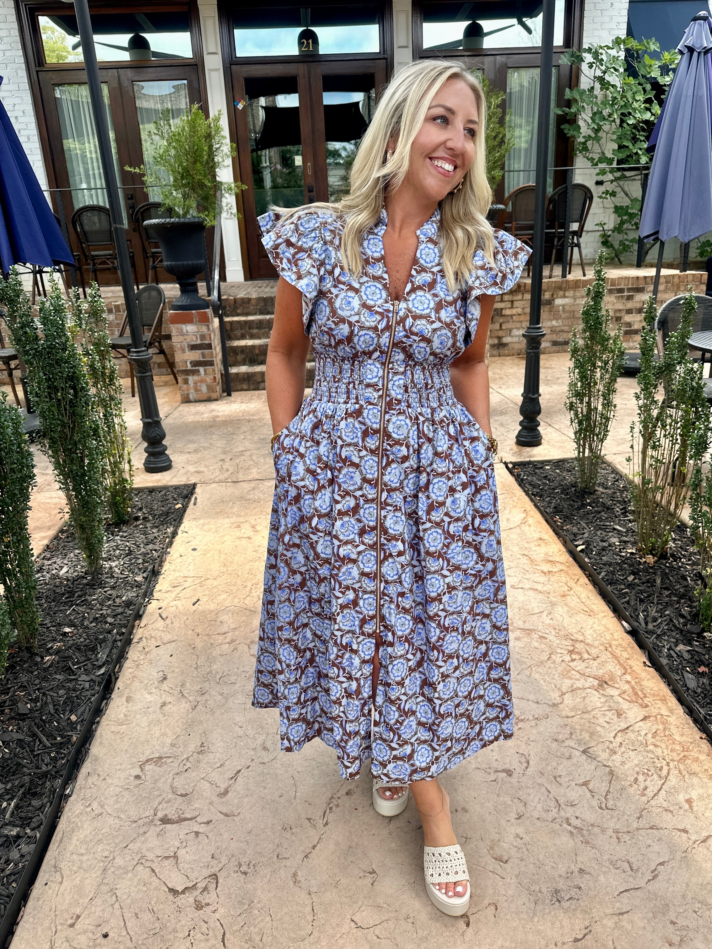 In Full Bloom Midi Zip Up Floral Dress
