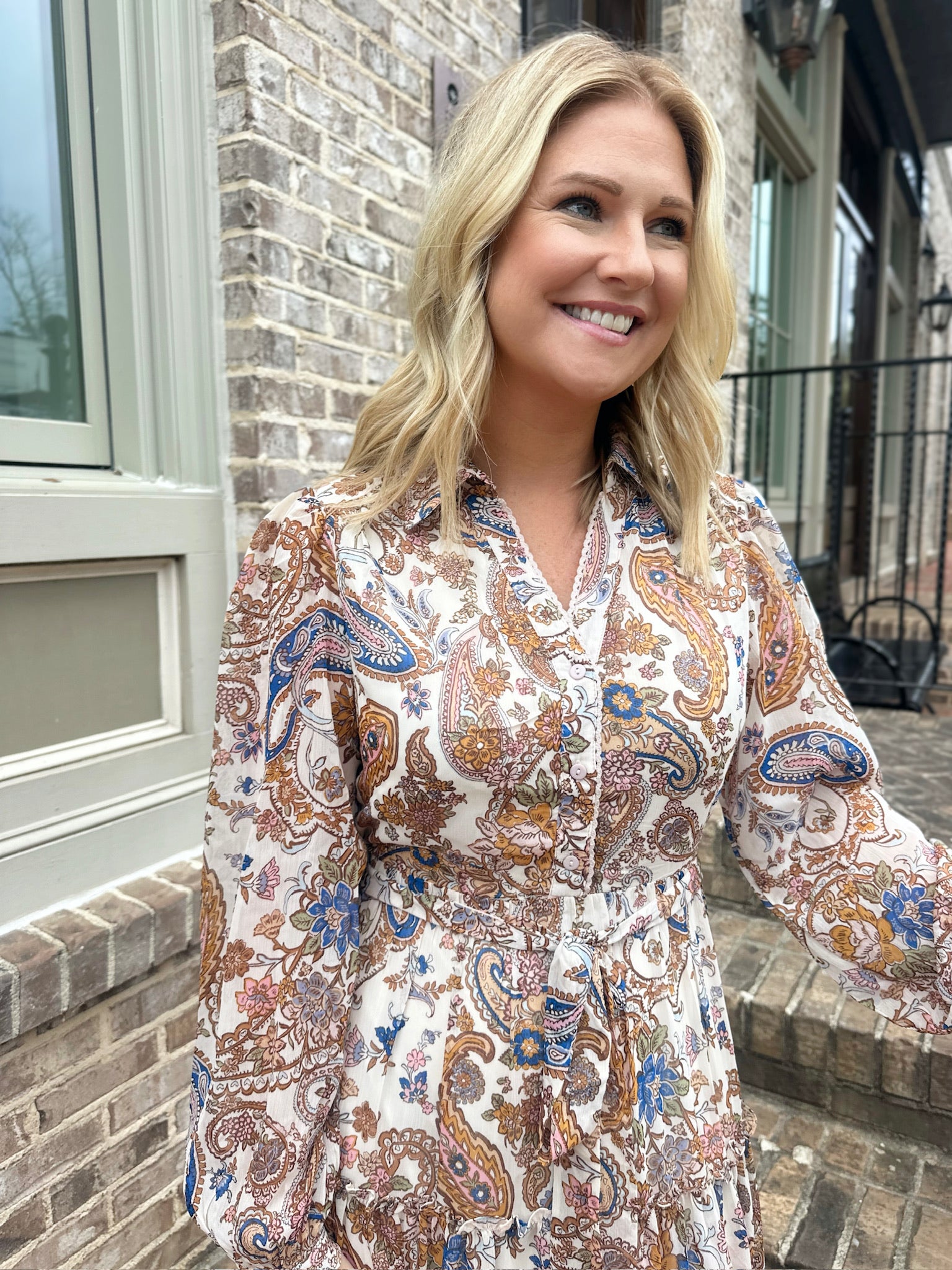 What I Love about Sundays Cream Paisley Midi Dress