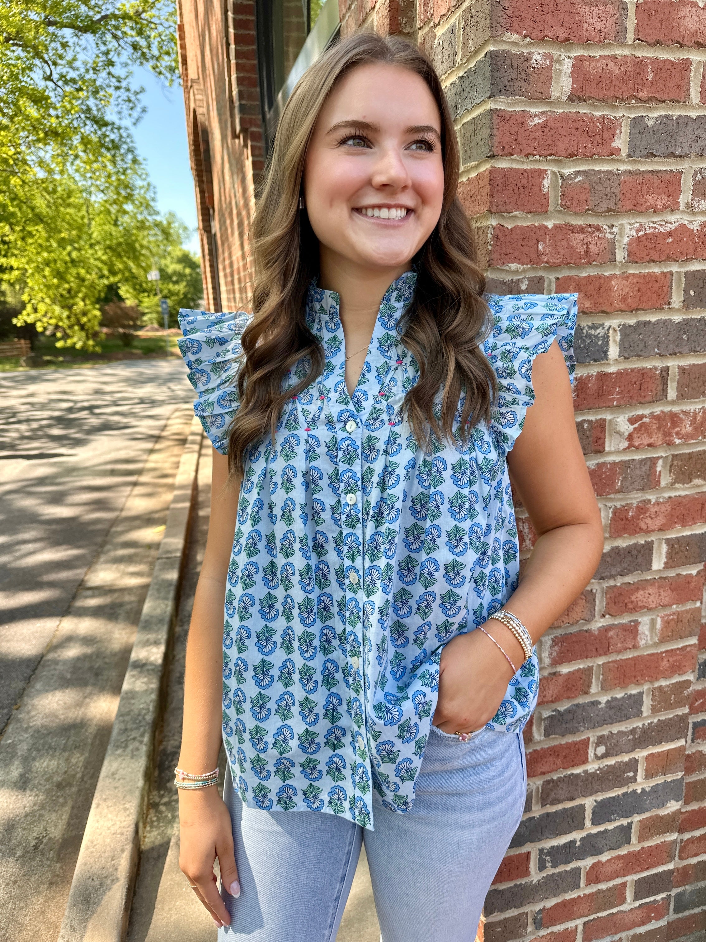 Good News Flutter Sleeve Floral Top