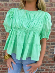 Bad Habits Lime Green Tierred Puff Sleeve Top