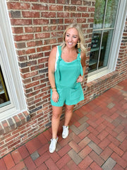 She is All That Overalls French Terry Cloth Romper-Kelly Green