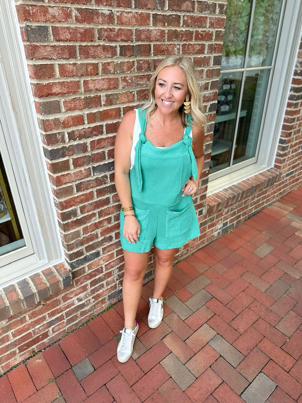 She is All That Overalls French Terry Cloth Romper-Kelly Green