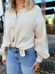 Holding Back Cotton Button Down Top