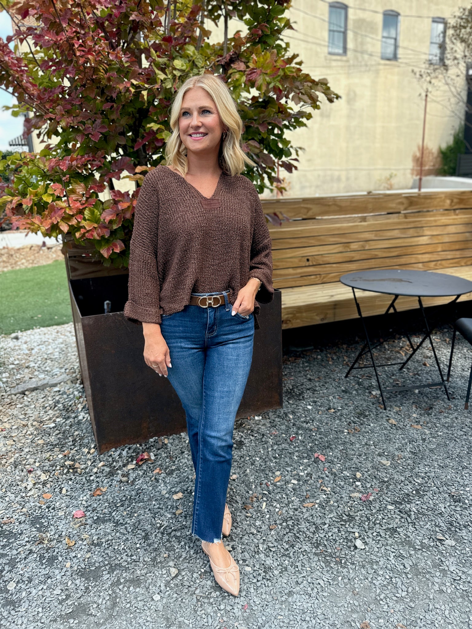 Believe In Me Quarter Sleeve Knit Top in Brown