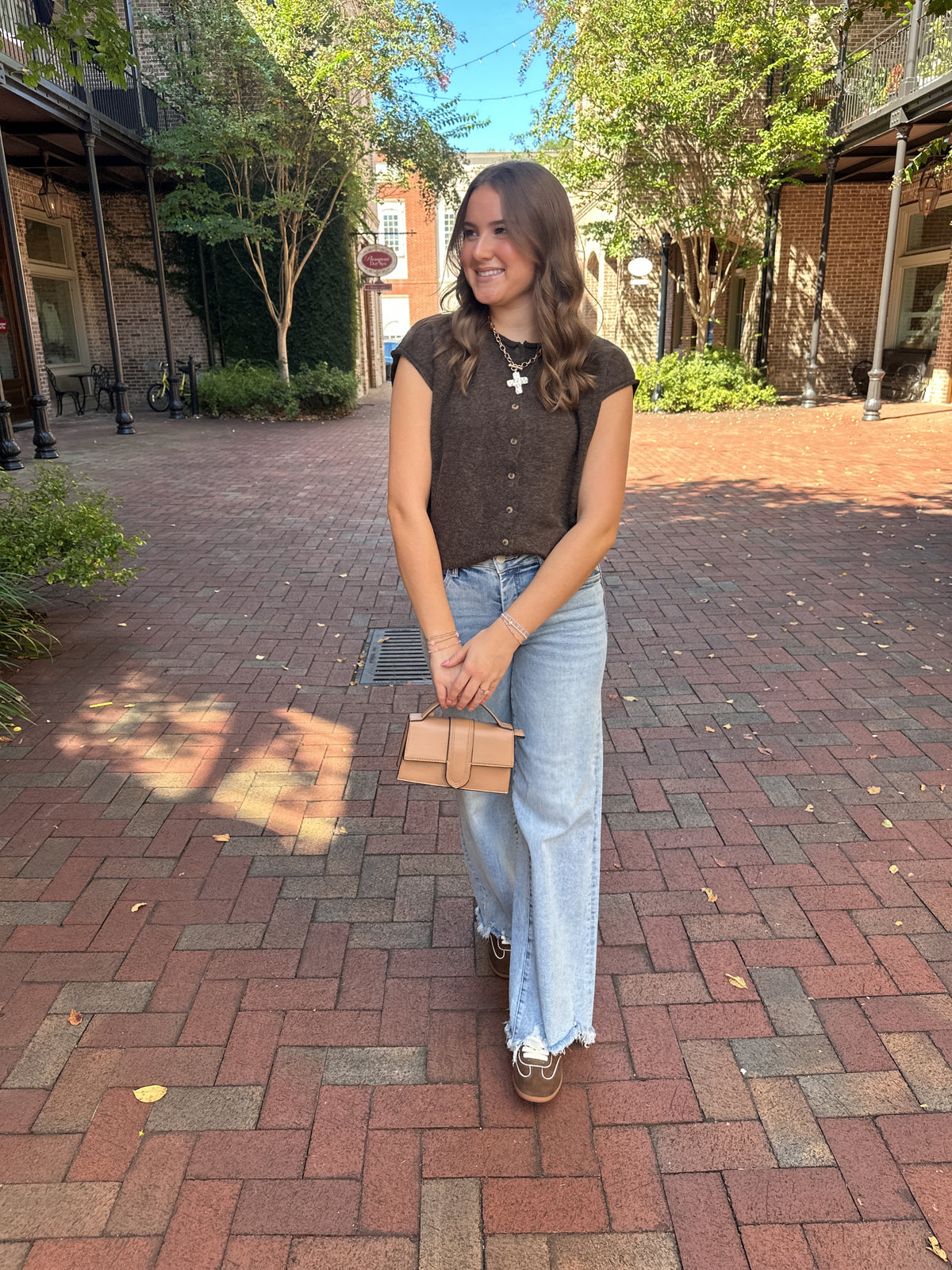 Coffee Break Sleeveless Cardigan