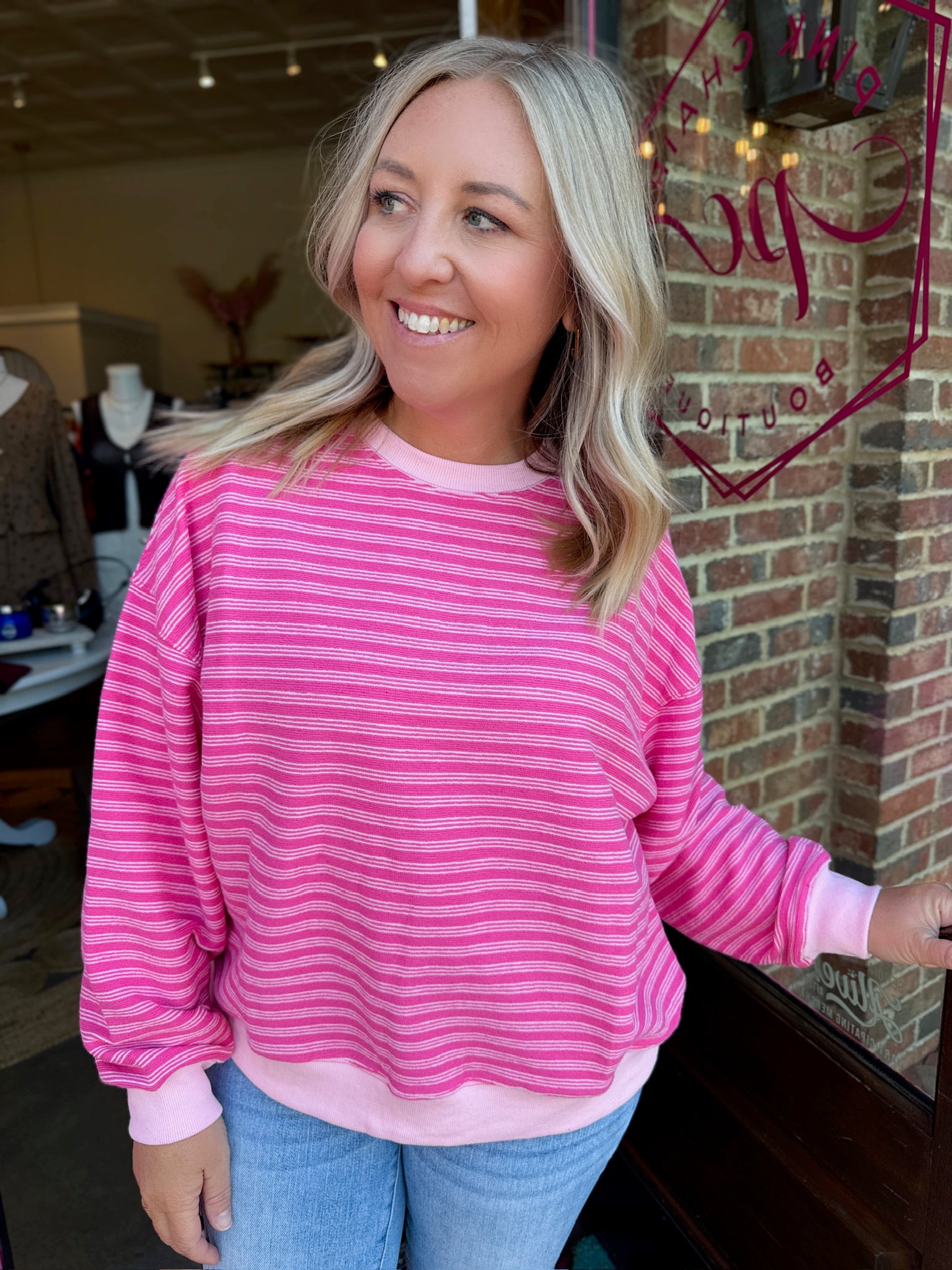 Happening Again Striped Oversized Sweatshirt