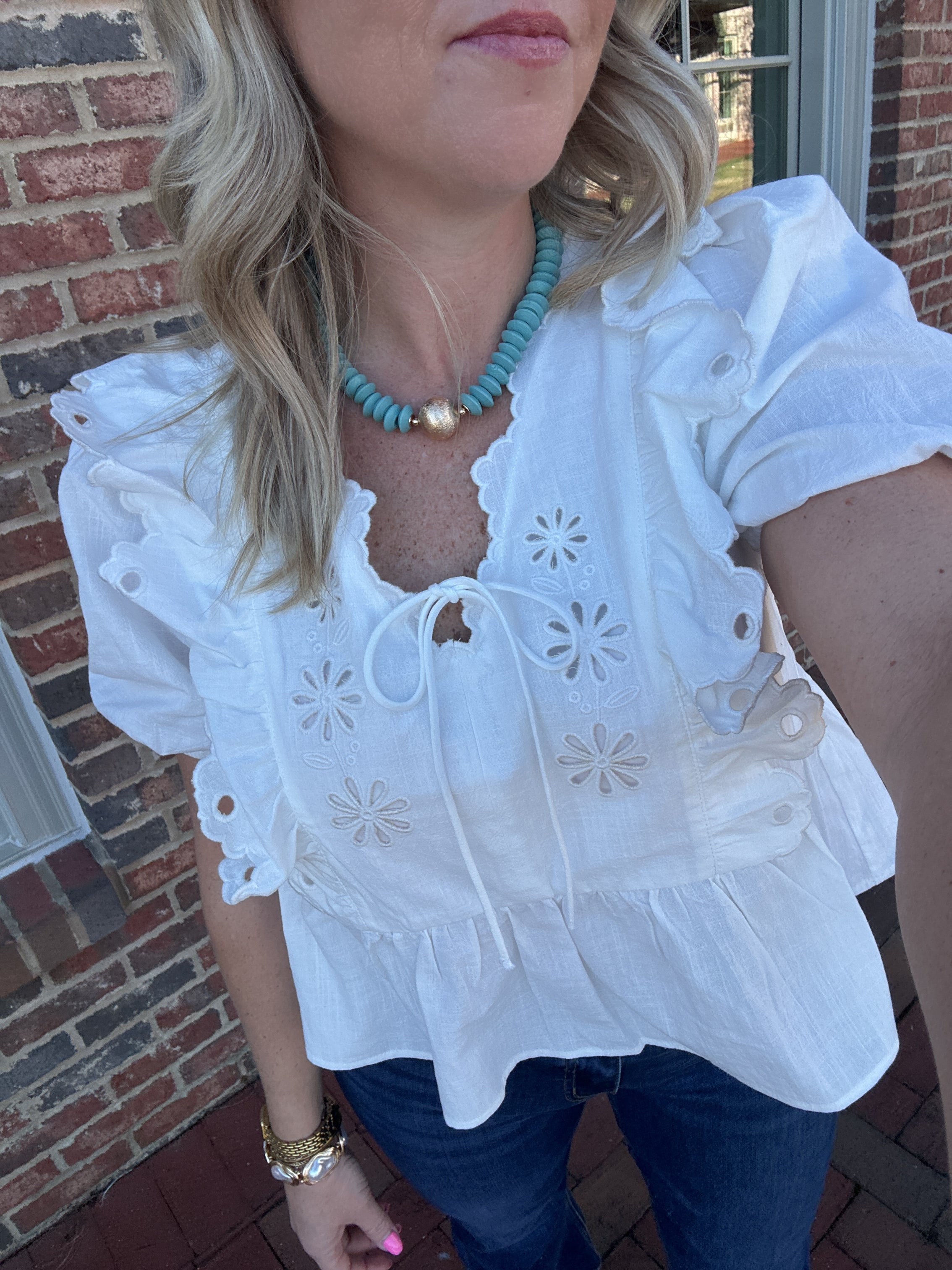 Letters to My Love Eyelet Embroidered Blouse