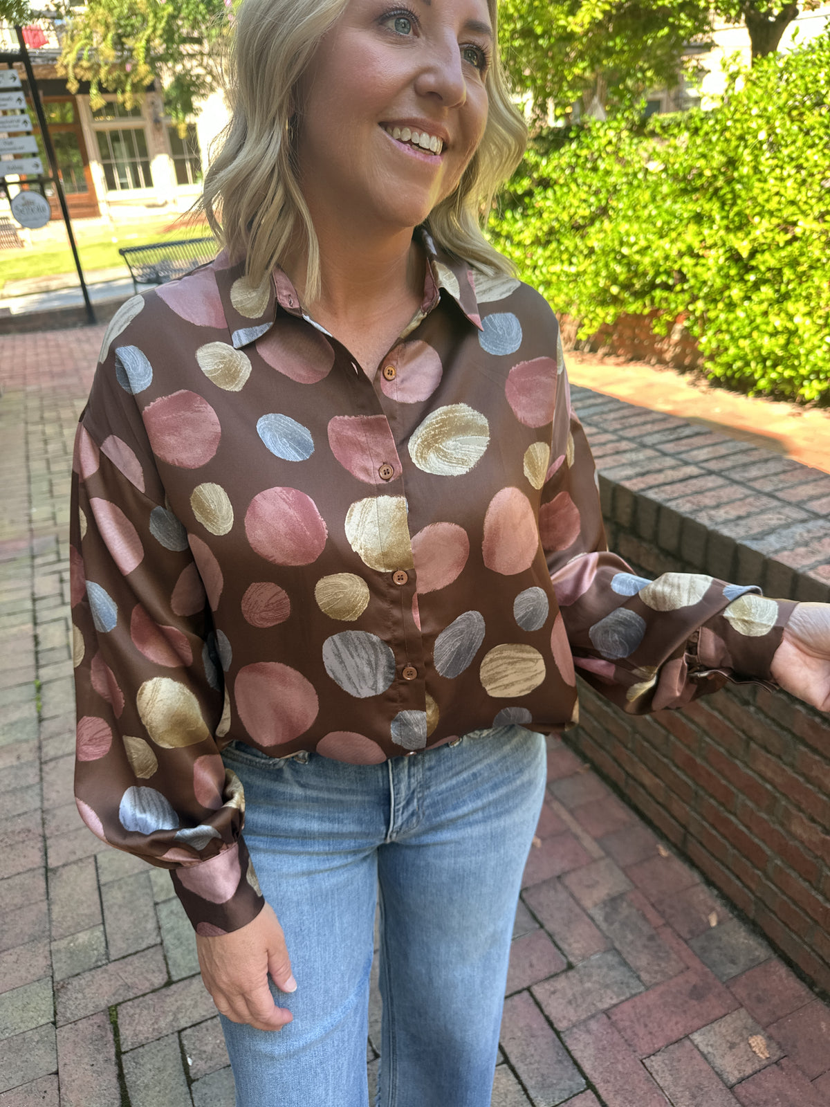 Polished in Polka Dots Silk Button Down Blouse