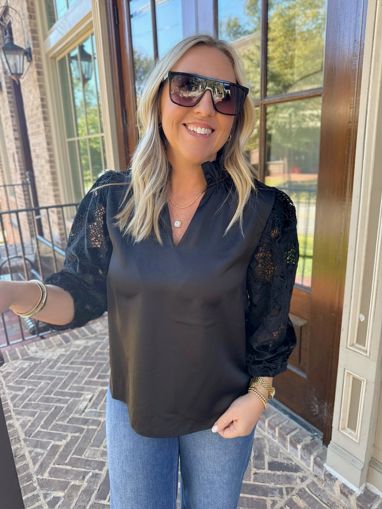 The Cameron Lace Long Sleeve Satin Top