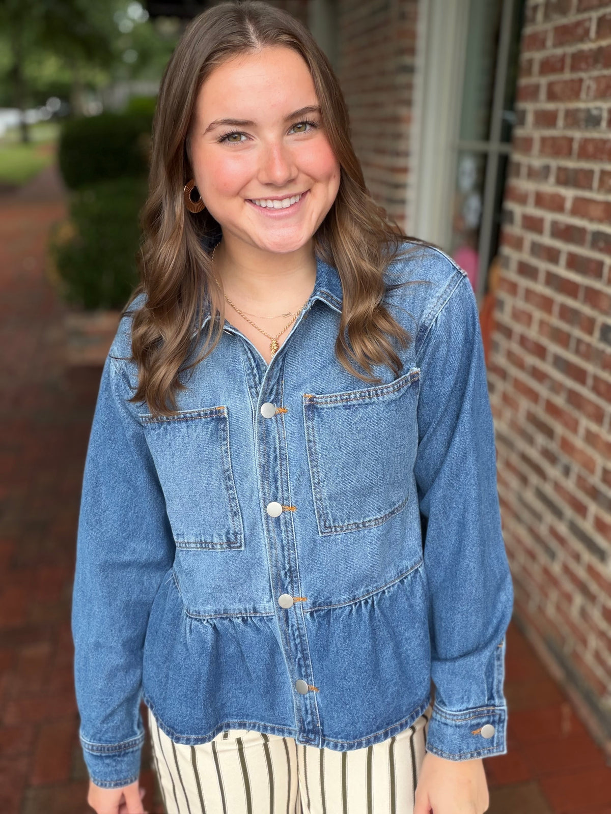 Date Night Denim Ruffled Top