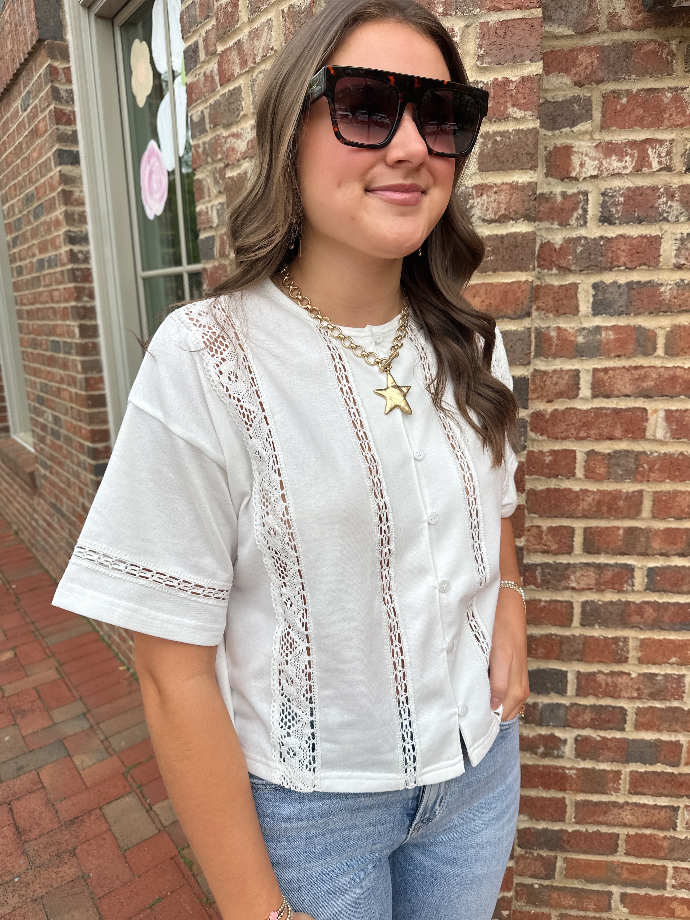 Heart on the Line Lace Trim Top