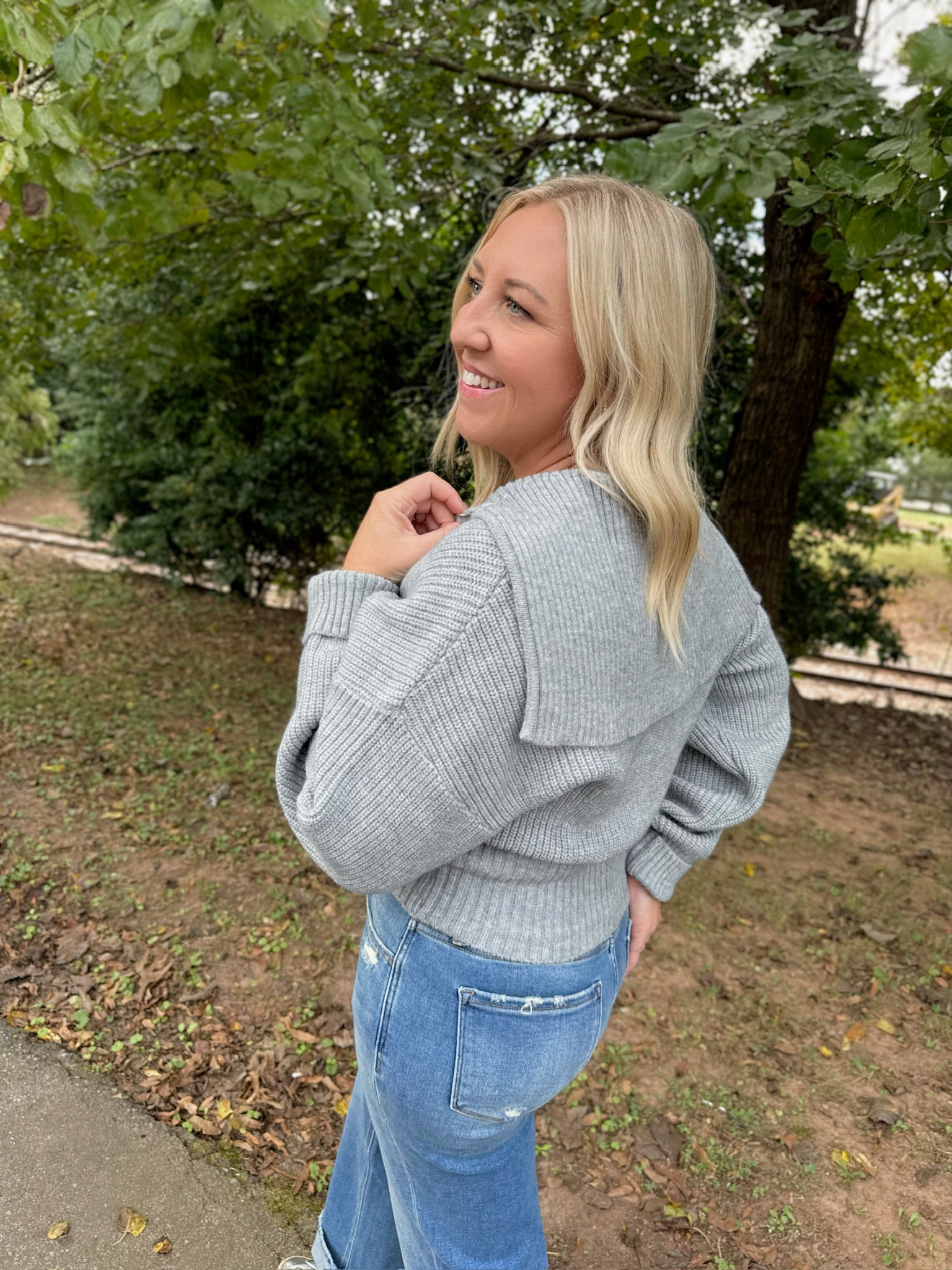 Nothing Like You Zip Up Collar Cardigan in Heather Grey