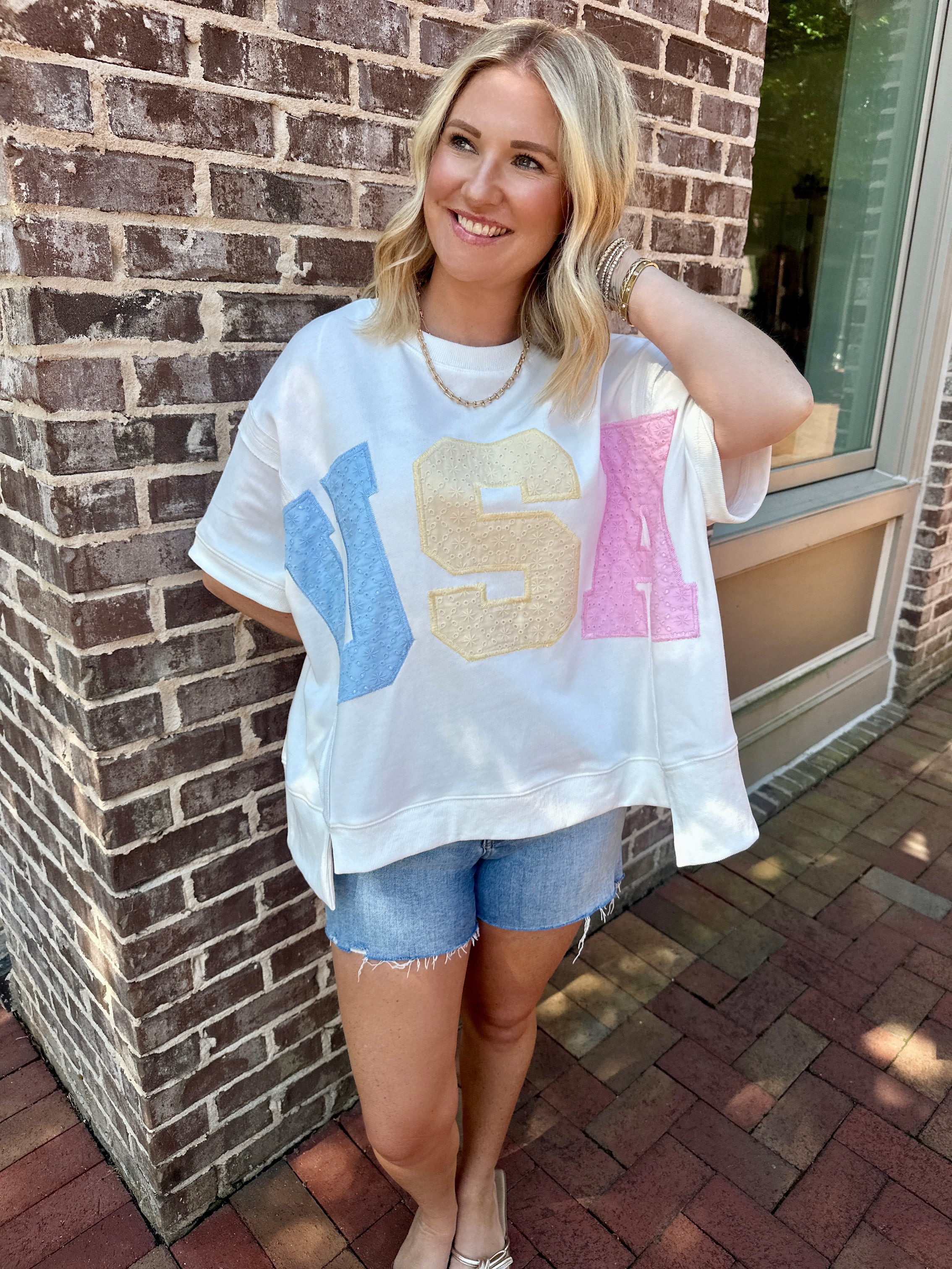 Patch Work USA French Terry Dolman Top
