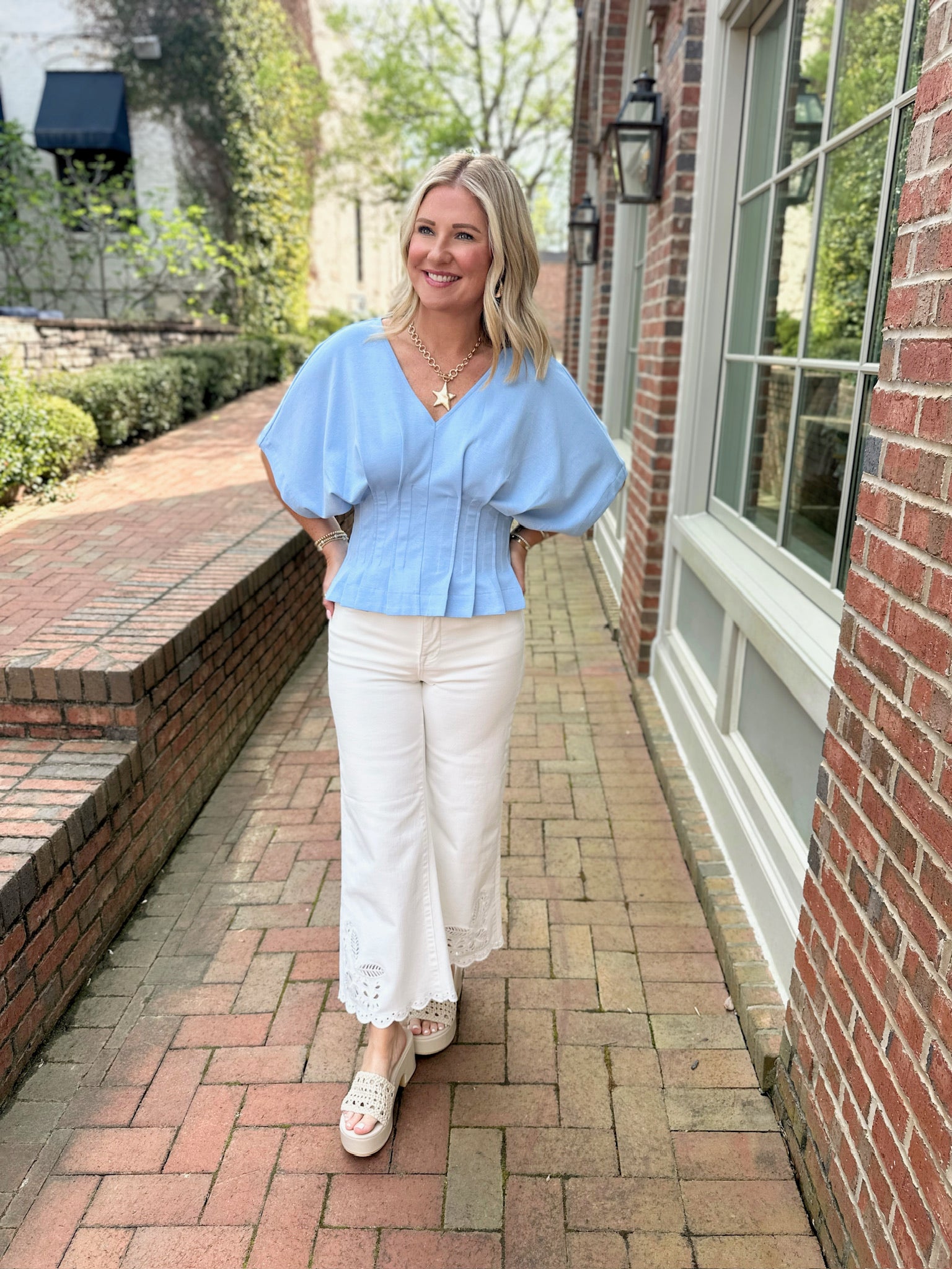 Baby Blues Cinched Waisted Short Sleeve Top